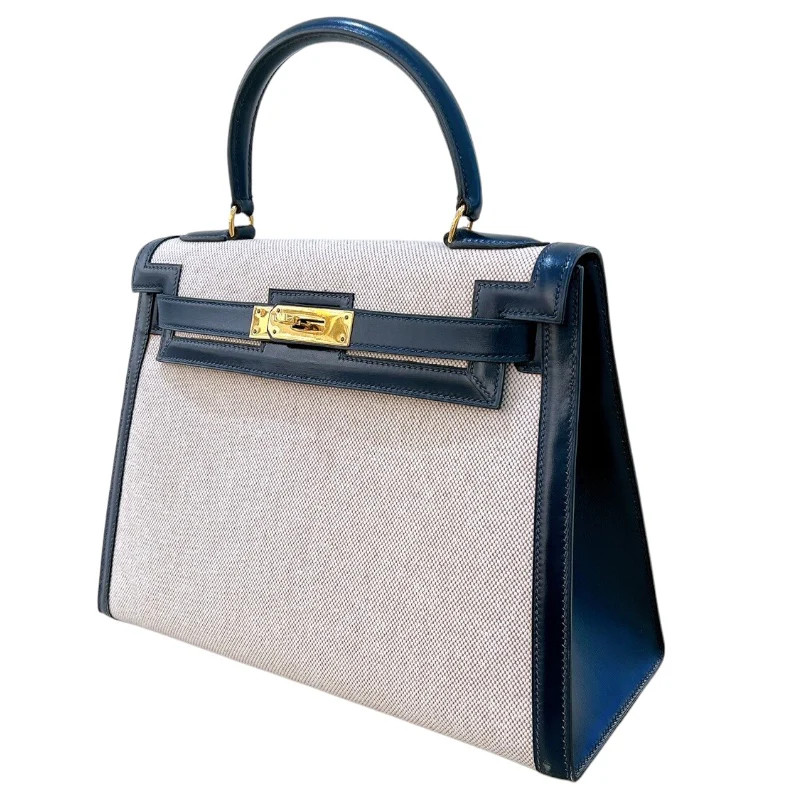 HERMES Kelly 28 Natural Toile Canvas Handbag #OKB487
