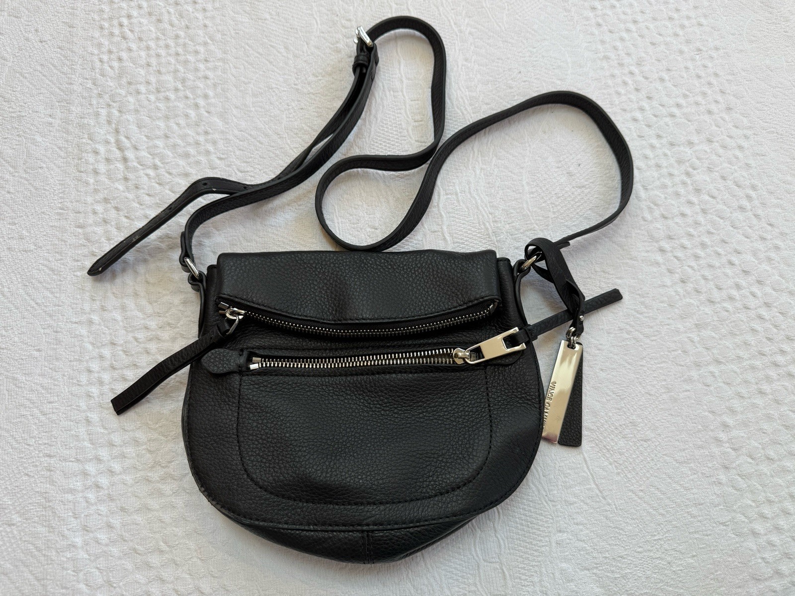 Vince Camuto Tala Genuine Leather Crossbody Black Adjustable Strap EUC