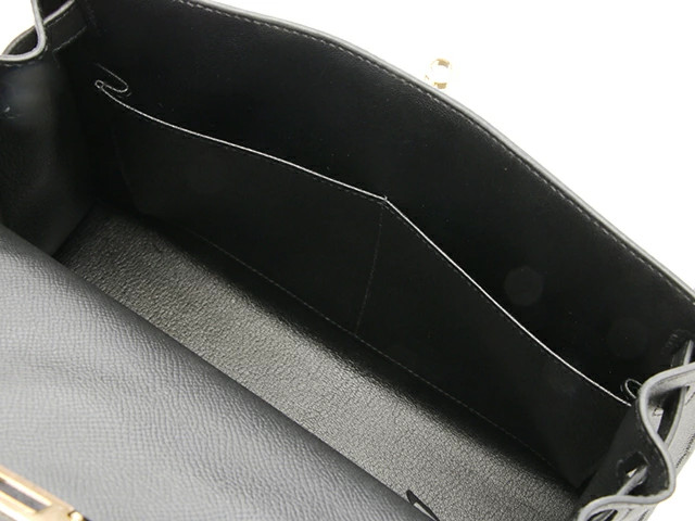 Hermes 2WAY Shoulder Bag Kelly 28 Black GP Hardware Handbag Epsom Leather #DB048