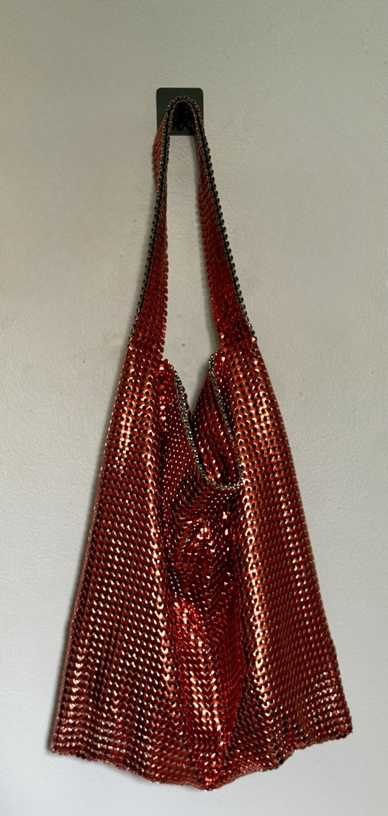 Rabanne Red Metallic Mesh Shoulder Bag Oversized Chainmail Hobo Purse