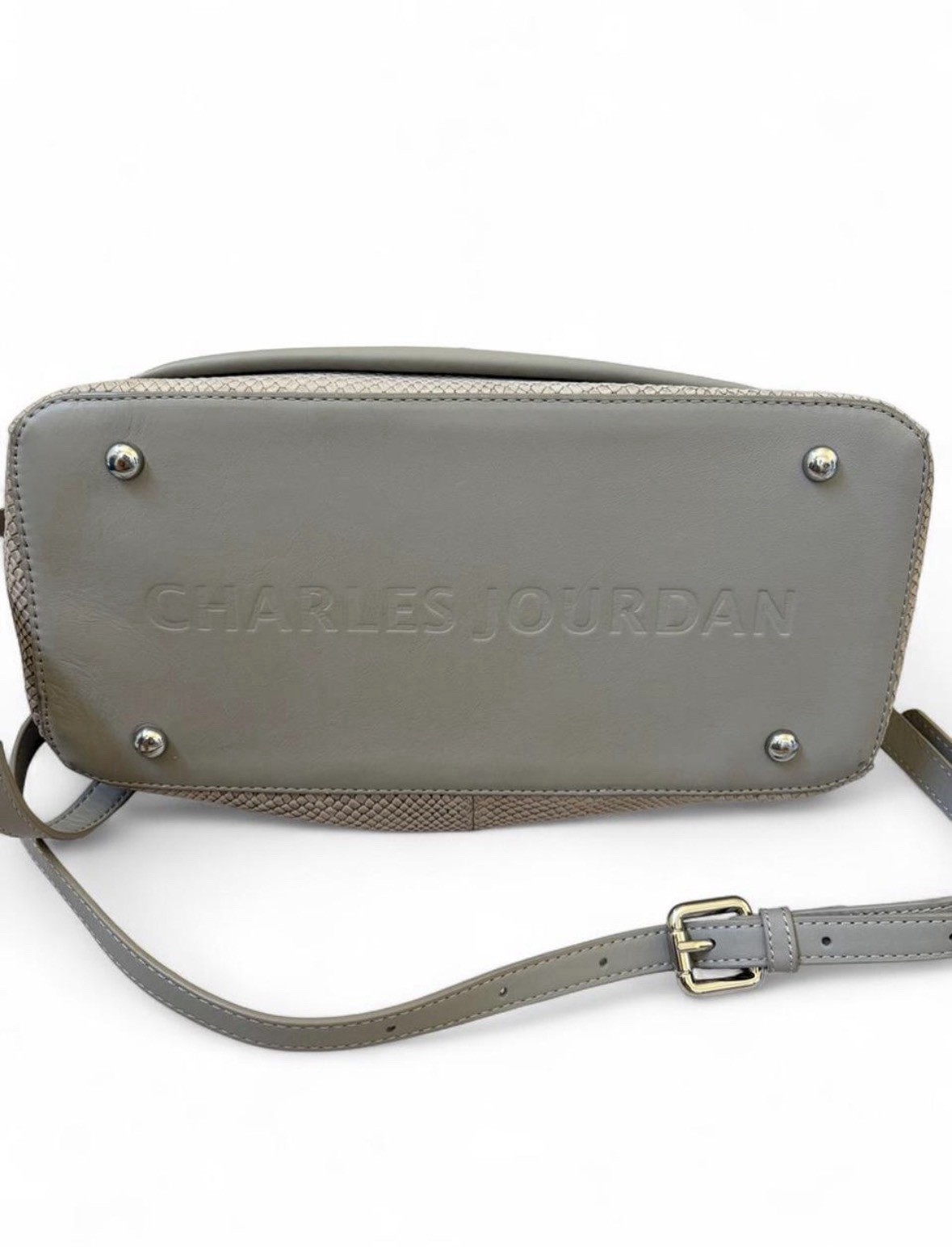 Charles Jourdan Gray Satchel Top Handle Bag Detachable Strap Zip Turn Lock