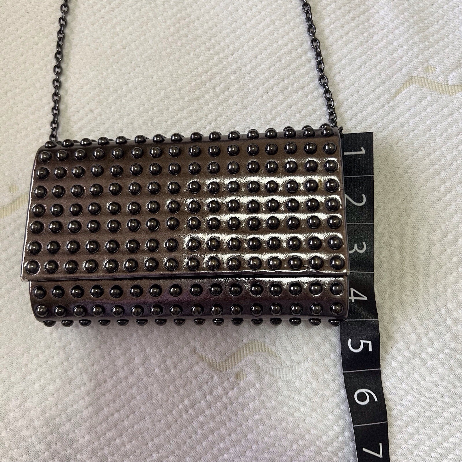RSVP Paris Studded Chain Clutch Crossbody Bag Gunmetal Metallic Pocket Y2K Prom