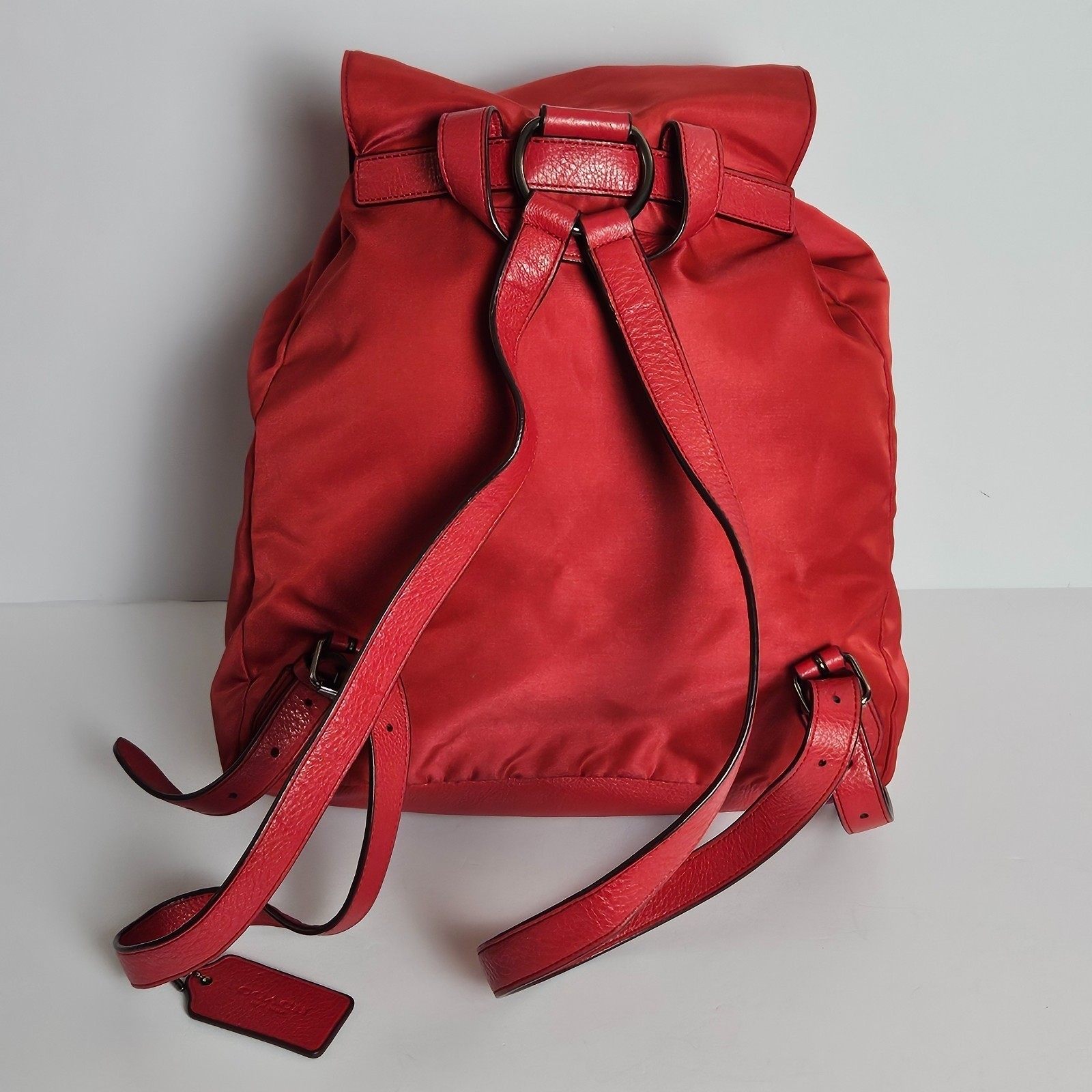 Coach Nylon Backpack Red Billie Charlie F58814 Silver Hardware Drawstring Bag