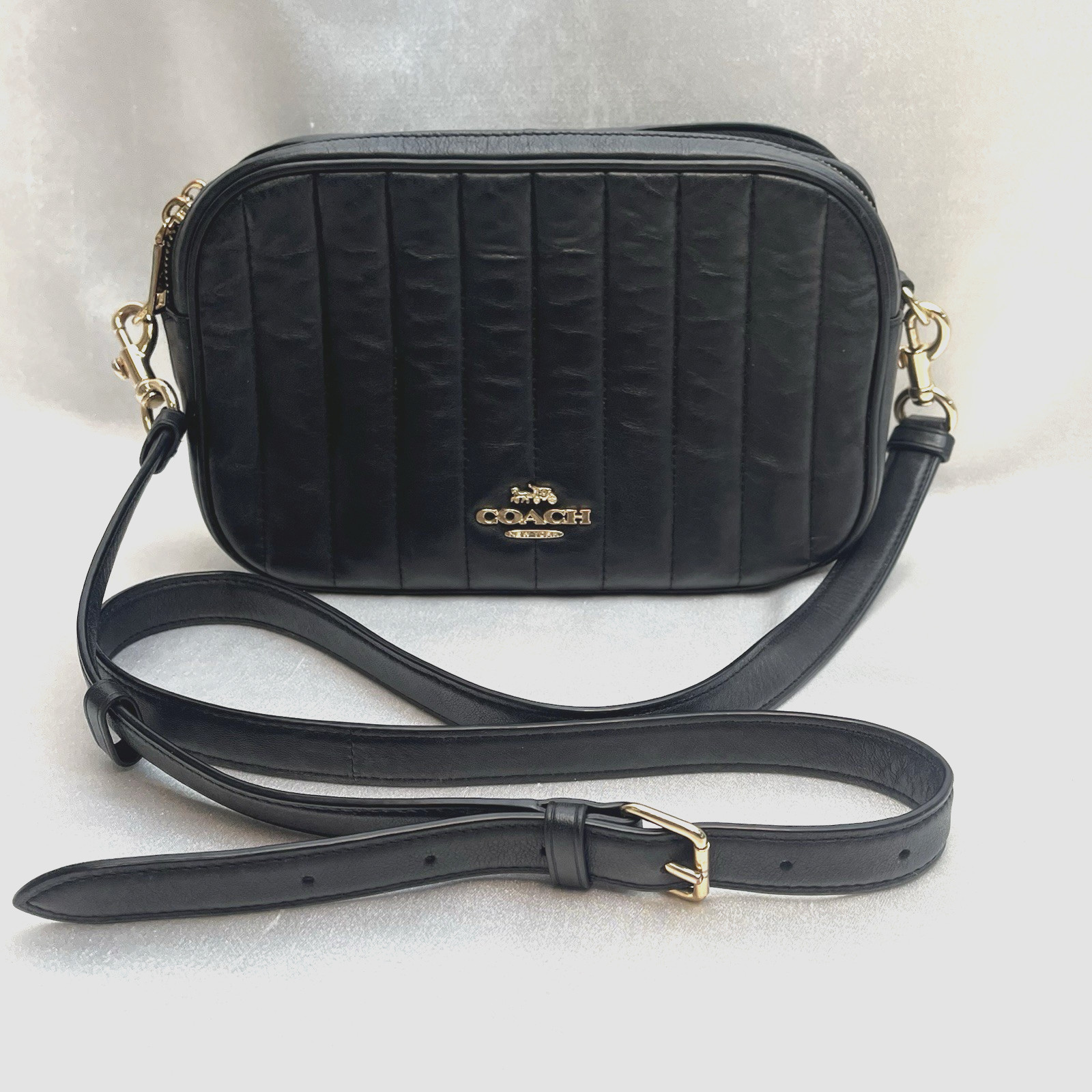 Coach Black Leather Jes Crossbody Bag Linear Puffy Quilted C1569 Gold Hardware
