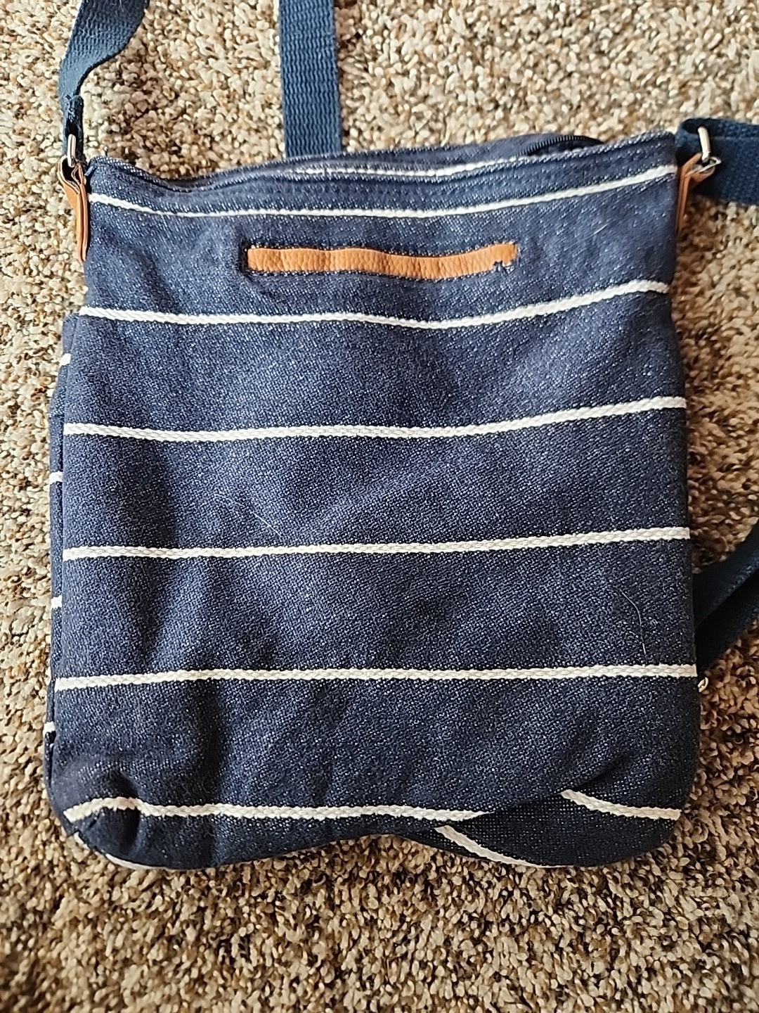 Thirty One Shoulder Bag In Blue With White Stripes Adjustable Strap