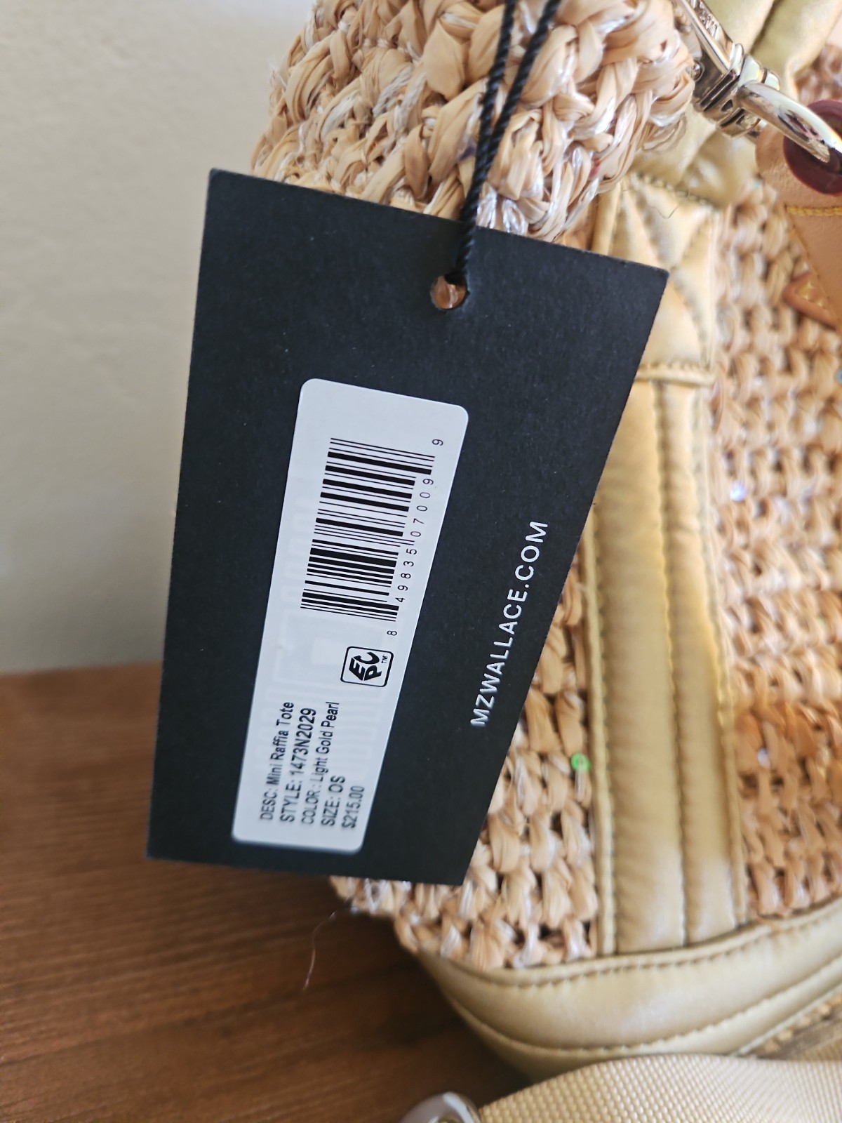 MZ Wallace Crochet Raffia Mini Crossbody Tote Gold
