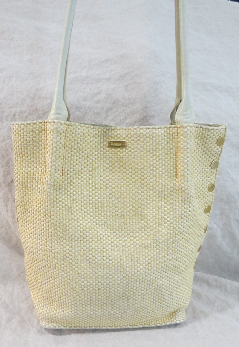 Hammitt Oliver Medium Raffia Woven Tote Shoulder Bag Brushed Gold Details