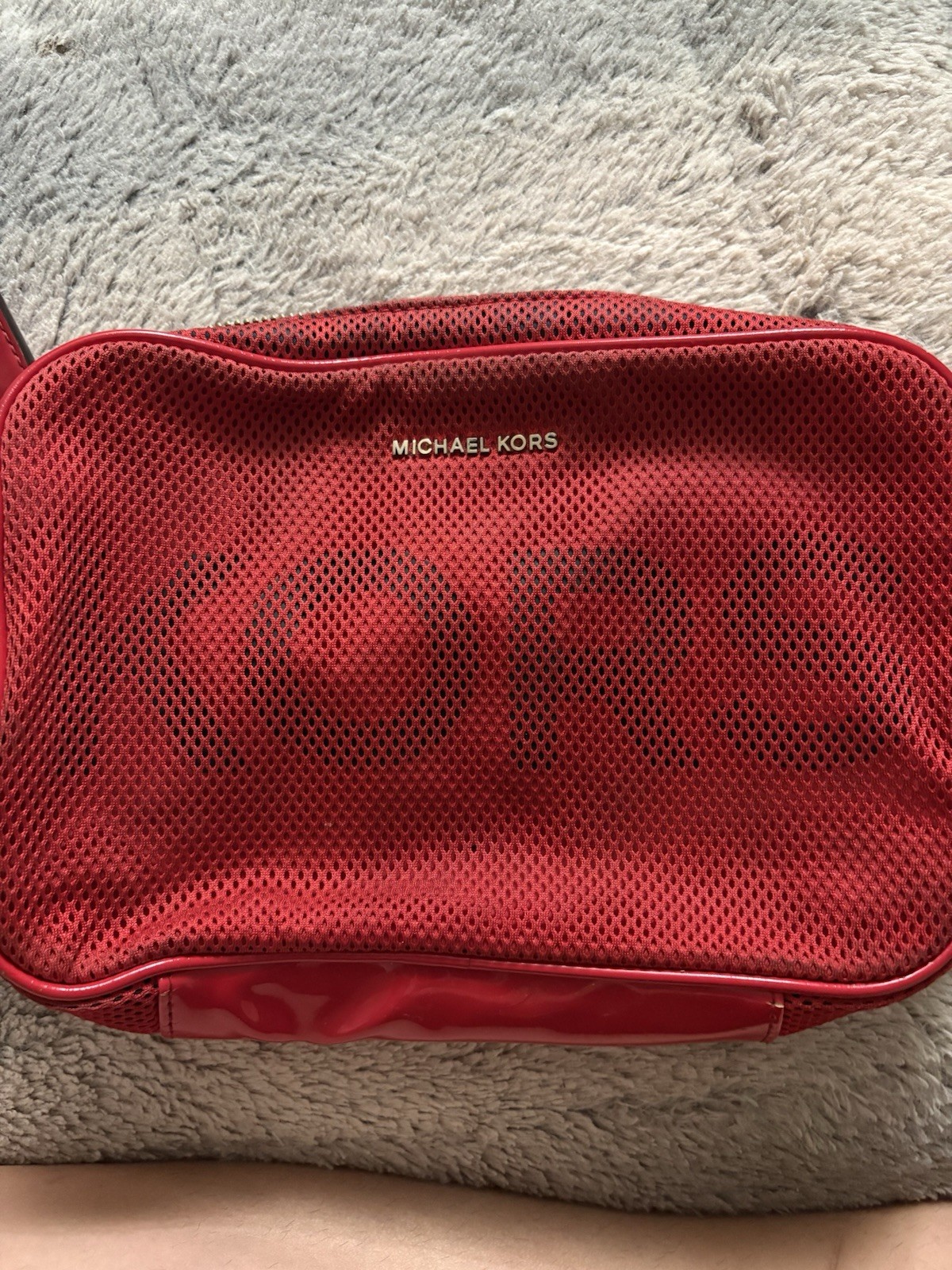 Michael Kors Red Logo Crossbody Bag w/ Detachable Adjustable Strap Gold Zip