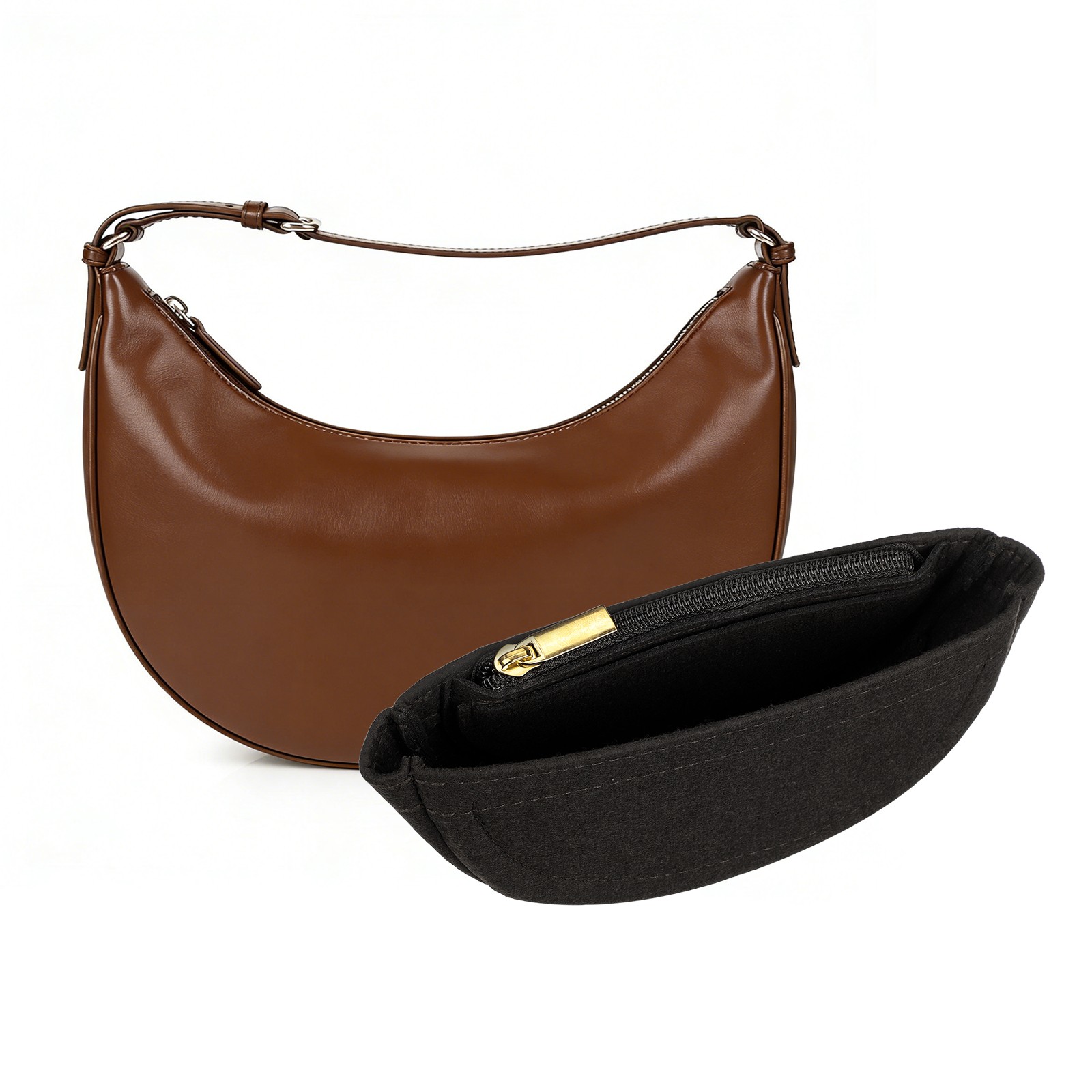 Black Small Felt Purse Organizer Insert for Underarm Bag, 19 x 4.5 x 8.5cm