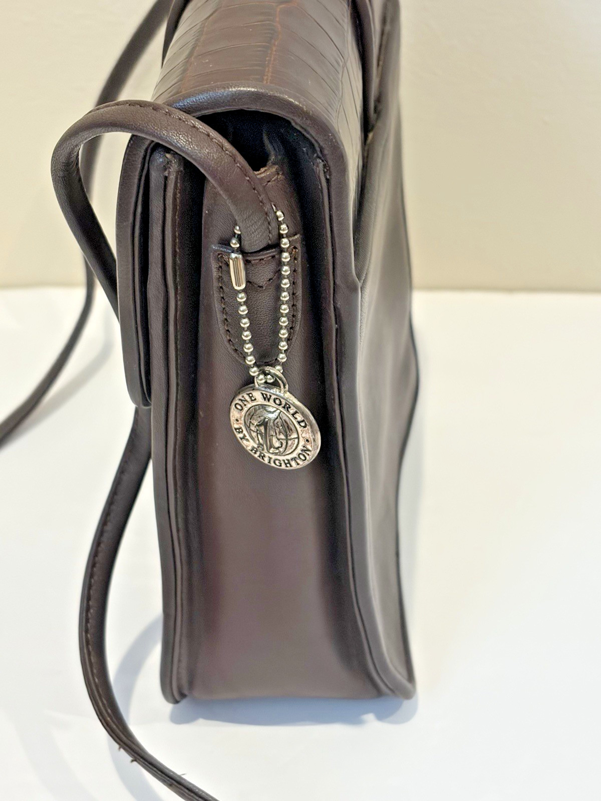 Vintage Brighton One World Crown Croc Embossed Leather Crossbody Handbag