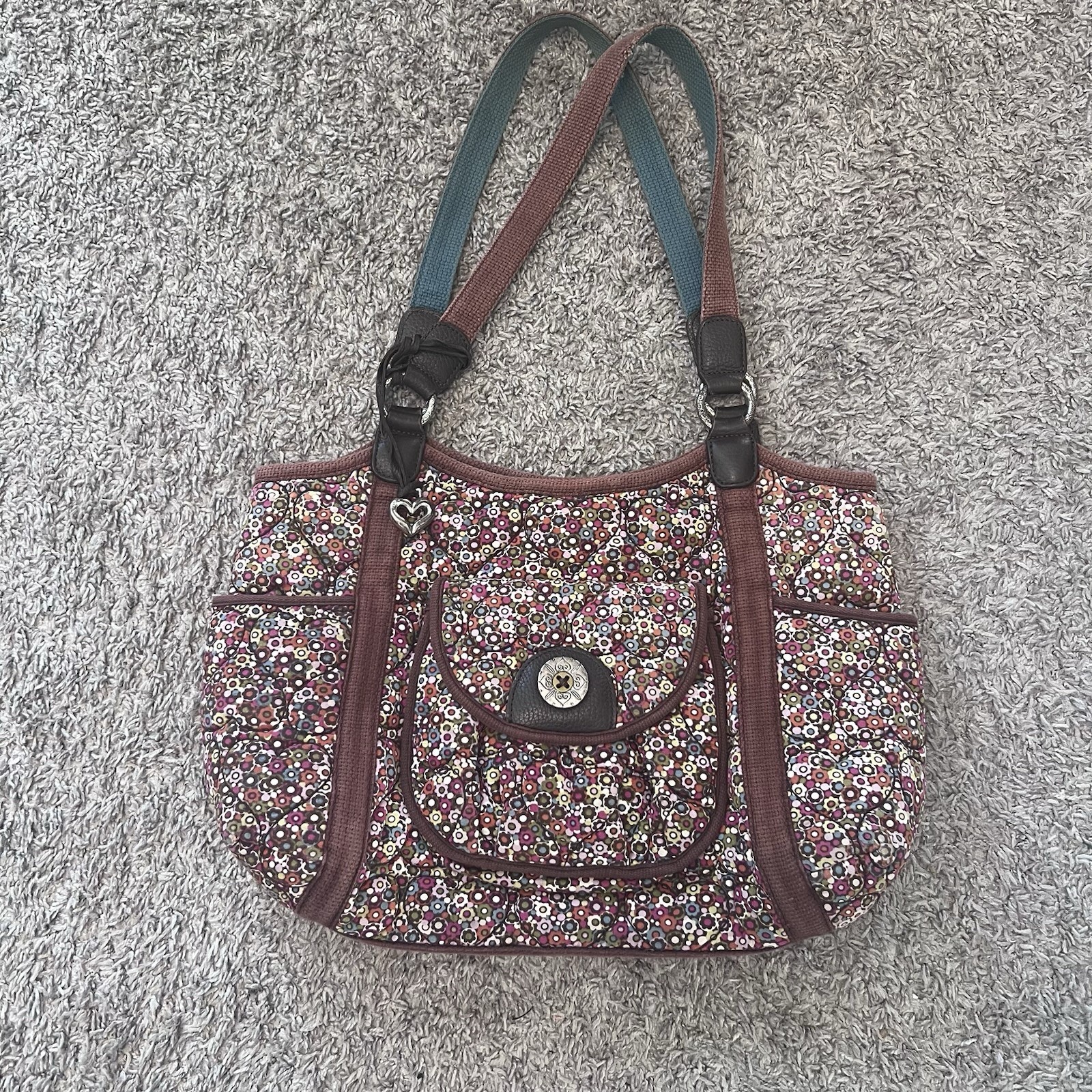 BRIGHTON Heart To Heart Quilted Floral Calico Shoulder Bag #D781605 W/charm