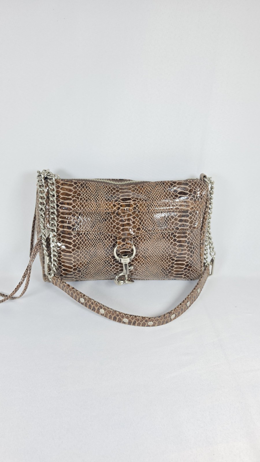 Rebecca Minkoff Mini M.A.C. Crossbody Bag Brown Snakeskin Embossed Leather