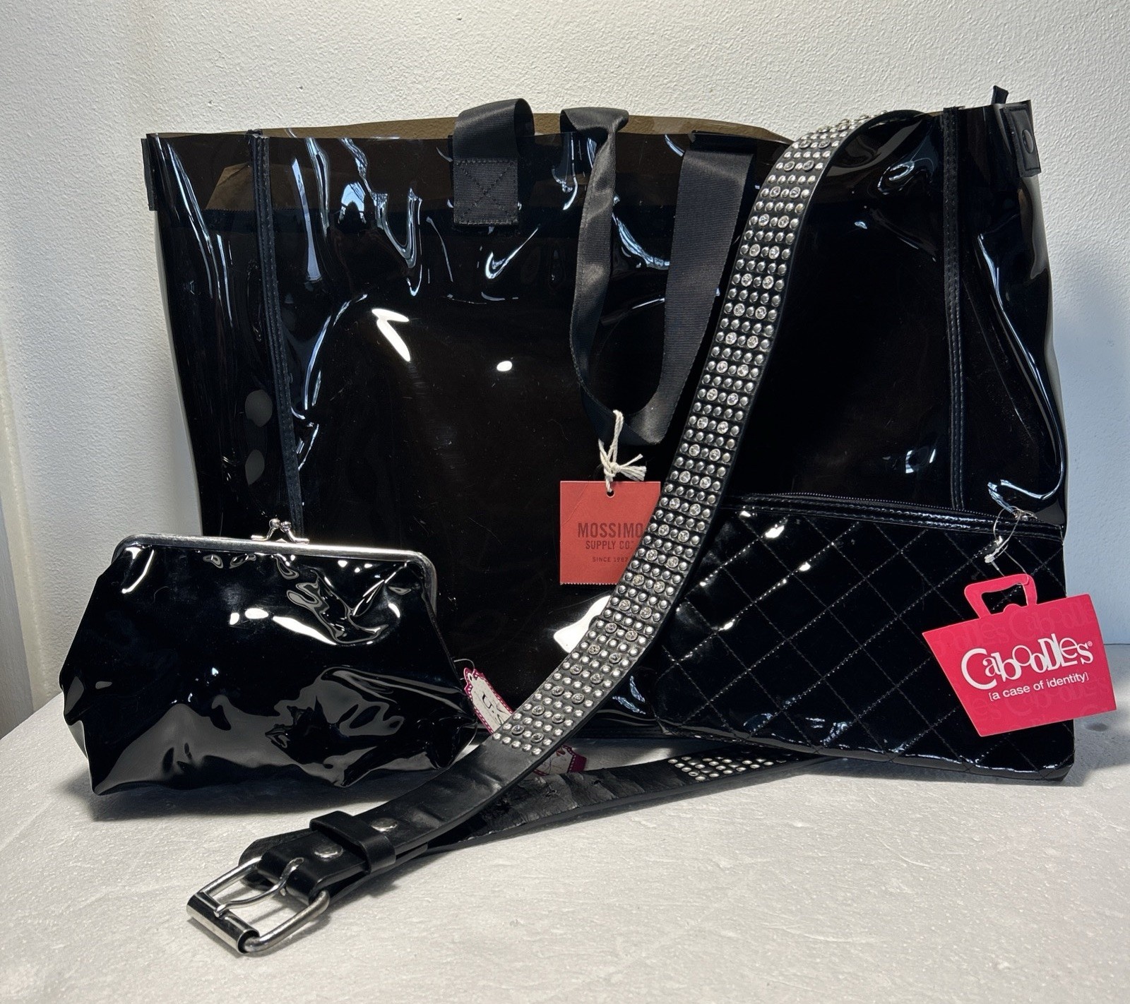 Mossimo Black Clear Tote Caboodles Makeup Bag U Style Coin Purse Torrid Belt NWT