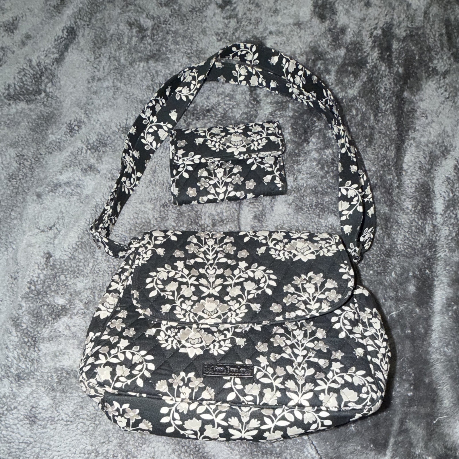Vera Bradley Hipster Crossbody Bag Chandelier Noir, Black/Gray/White With Wallet