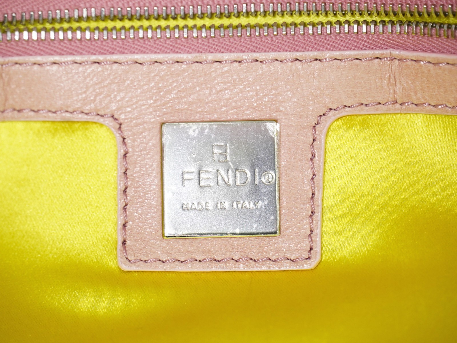 FENDI Mamma Baguette Leather One Shoulder Bag Pink Silver