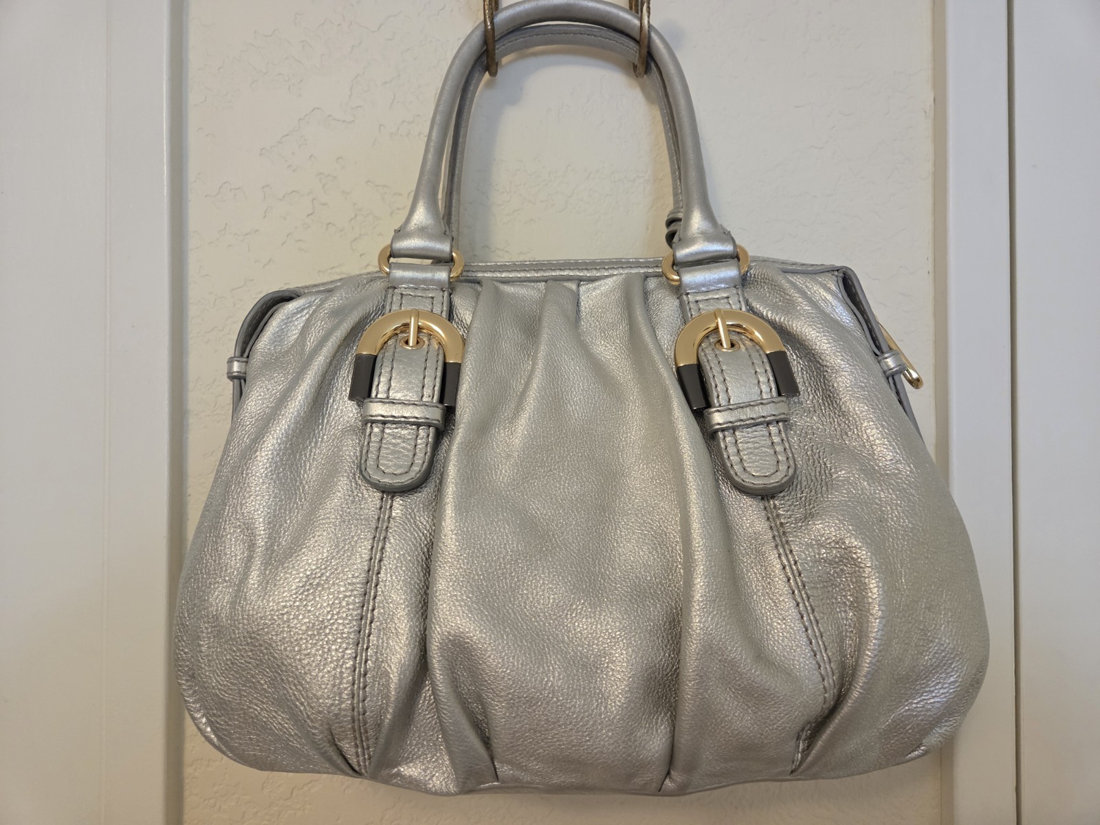 BADGLEY MISCHKA Silver Leather Shoulder Bag Satchel Buckle Purse Y2K EUC