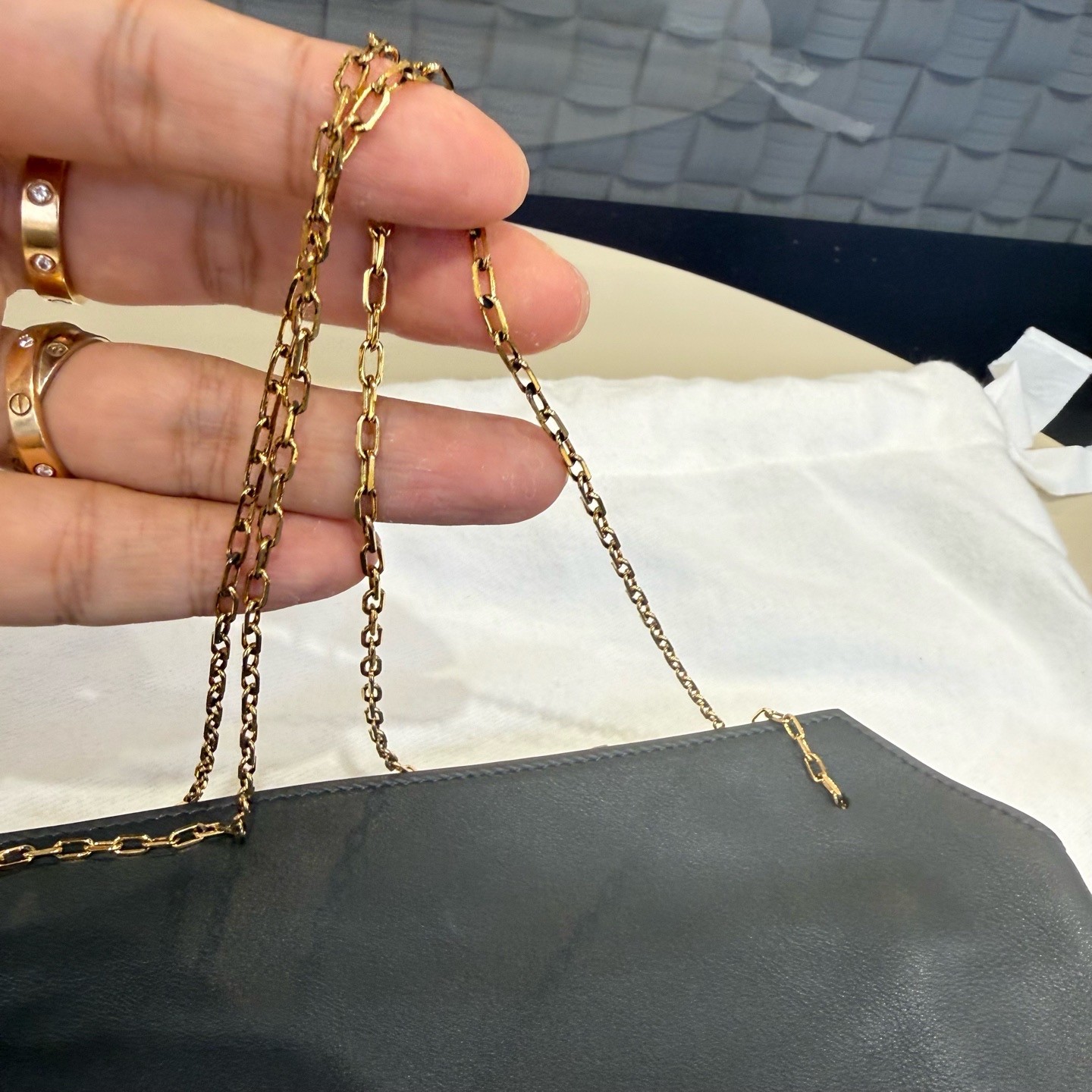 AUTH The Row FW19 Black Leather Chain Pouch Clutch Bag Gold Hardware