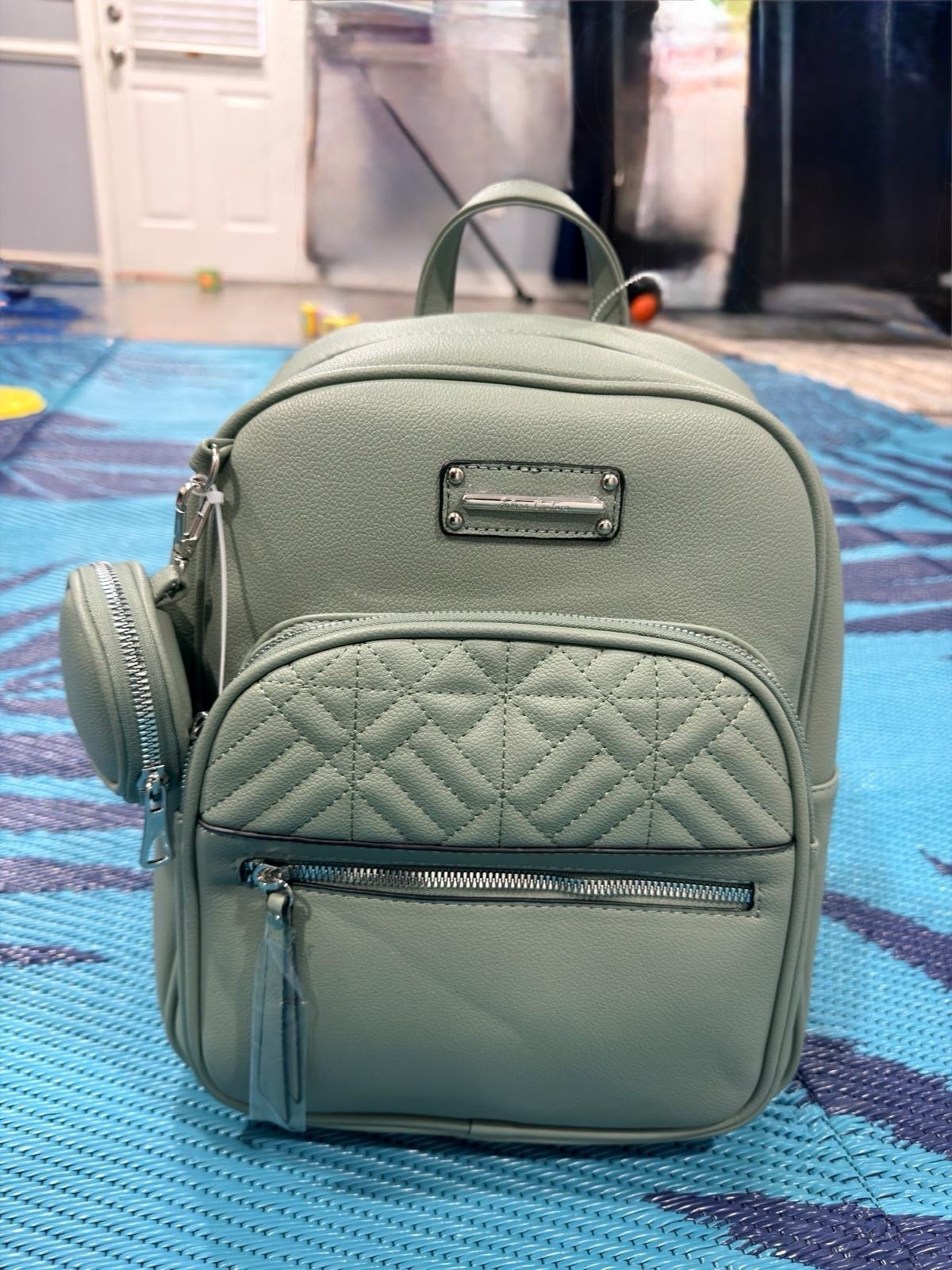 Jolene Couture Quilted Mini Backpack Purse Green w/ Coin Purse Zip Adjustable