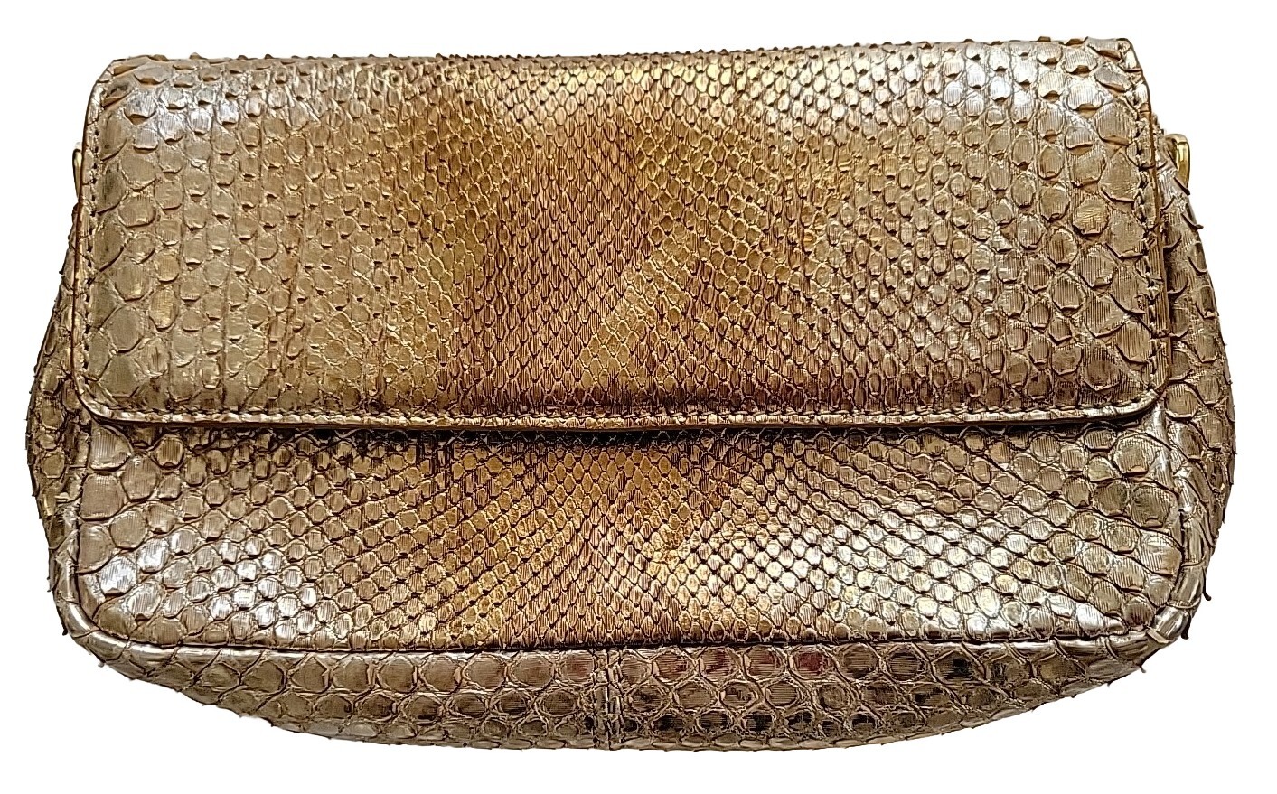 Gaspino Italy Womens Shoulder Bag Gold Snake Leather Metallic Missing Strap!!