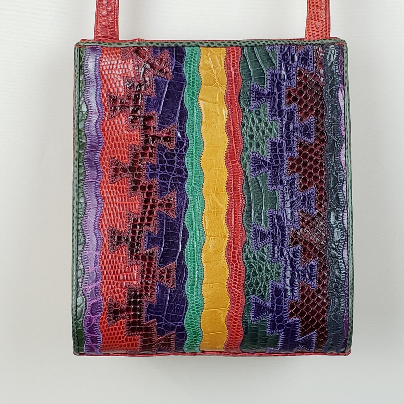 Sharif Leather Shoulder Bag Red Multicolor Stripe Southwest Boho Art 2 Wear USA
