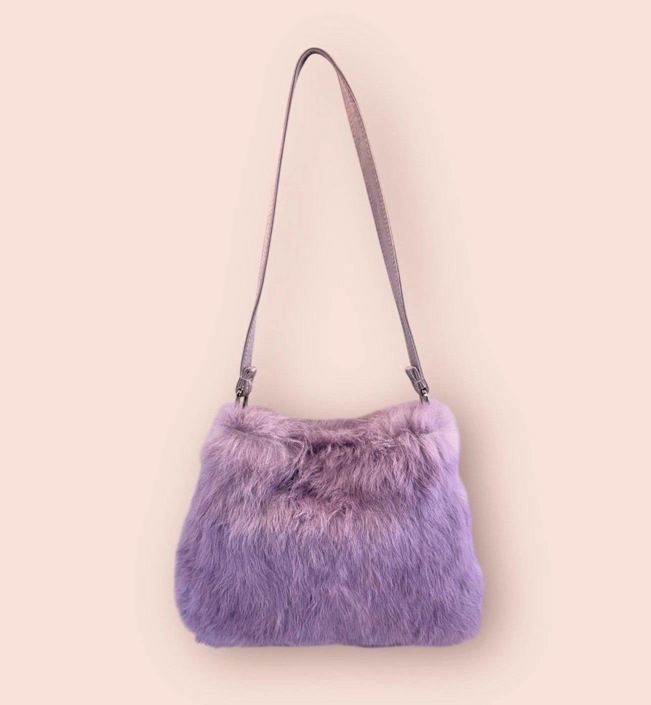 SAKS FIFTH AVENUE Y2K Vintage Genuine Rabbit Fur Small Purse Bag Lilac Purple