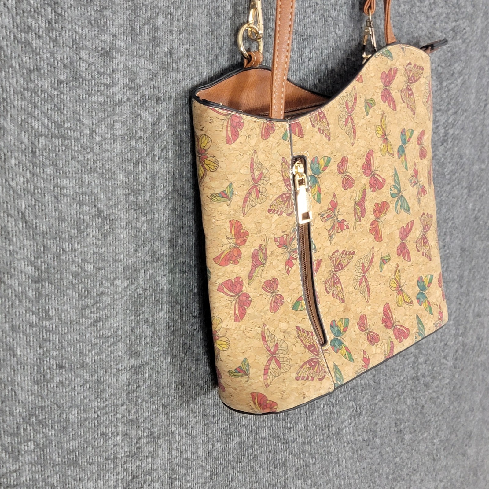 Corkcho Crossbody Shoulder Bag Brown Butterflies 100% Natural Cork From Portugal