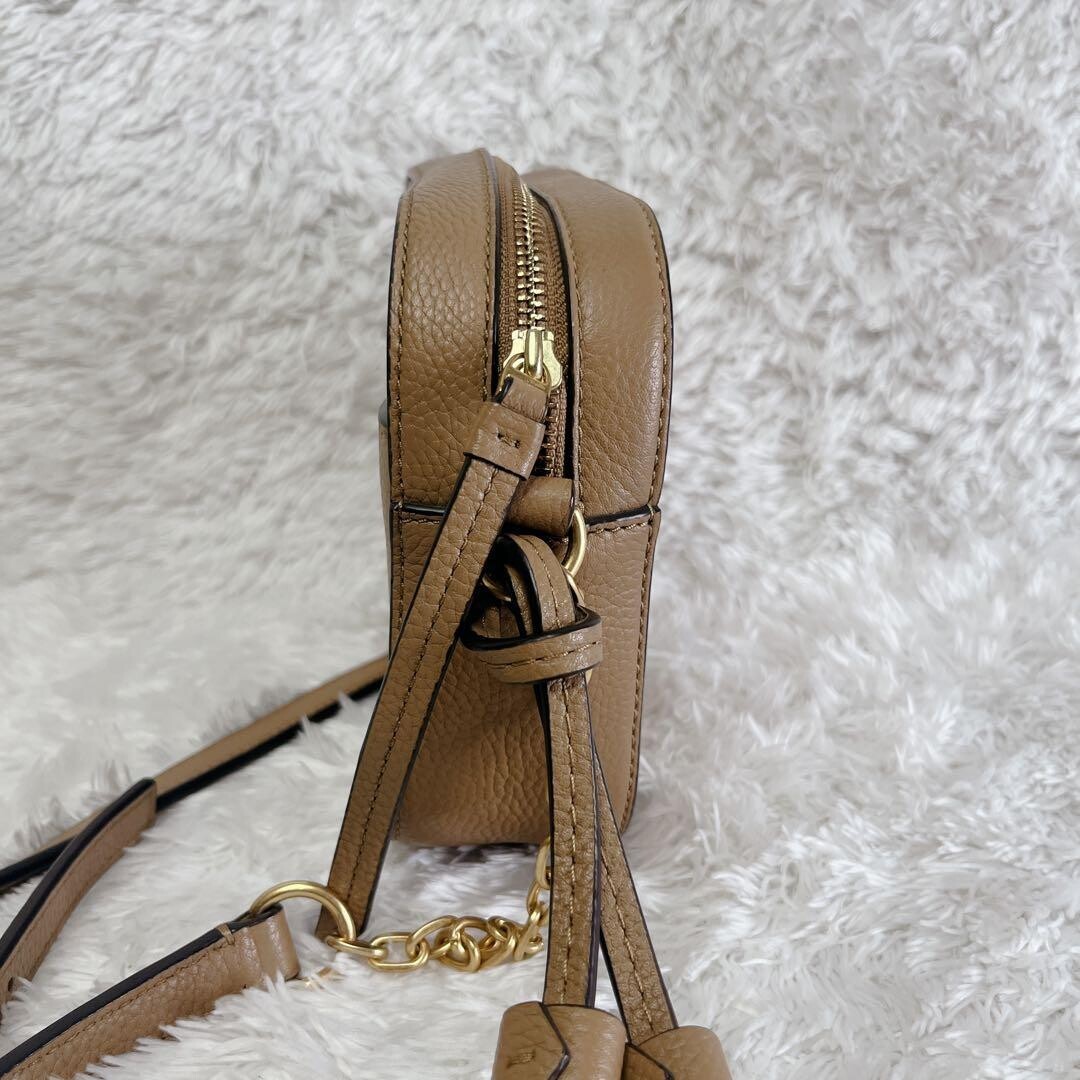 Tory Burch McGraw Camera Bag Camel Beige Leather Crossbody Gold Hardware 7.87in
