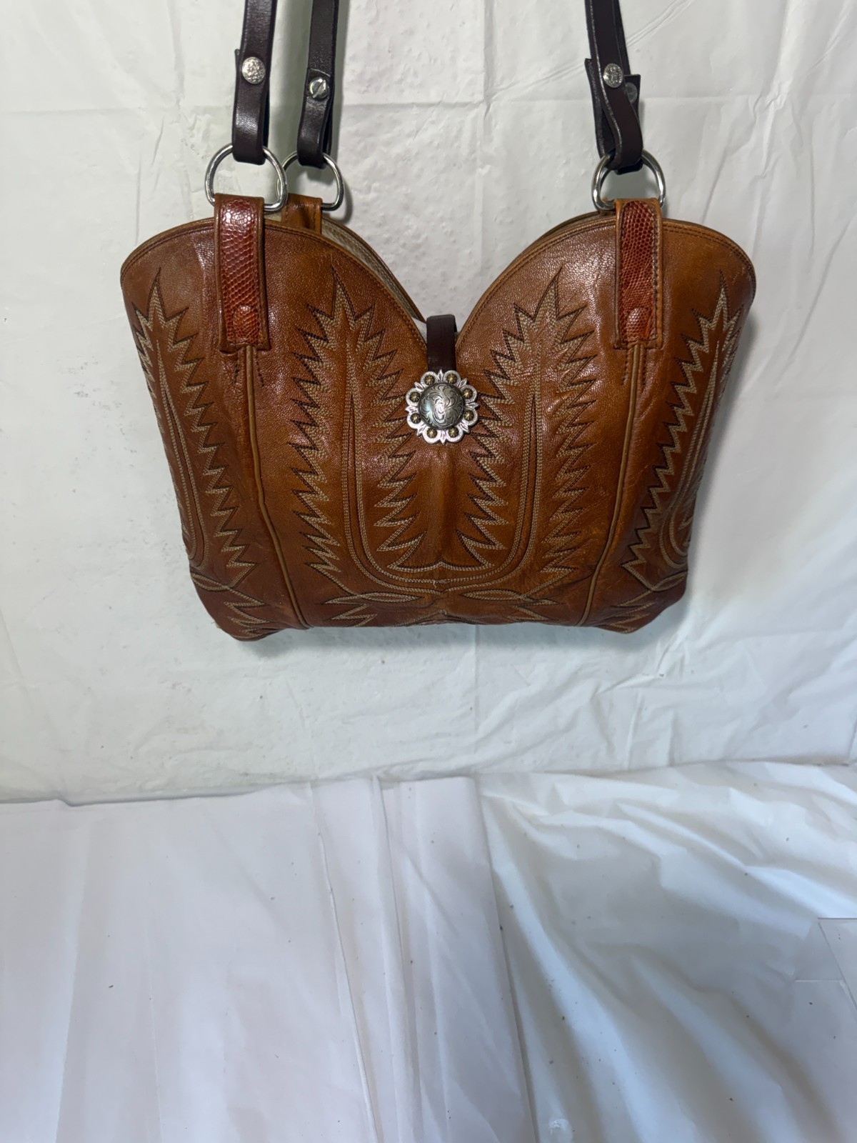 Vintage Dan Post Cowboy Brown Exotic Leather Shoulder Purse Western Women’s Bag