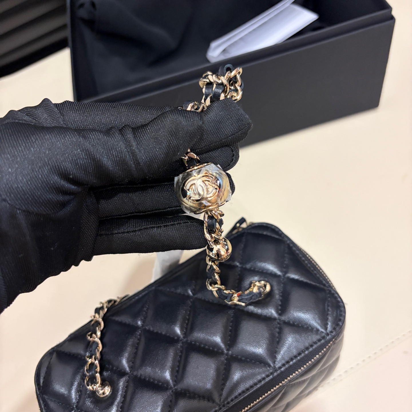 Chanel Golden Ball Vanity Case Mini Black Lambskin Crossbody Bag Duty Paid