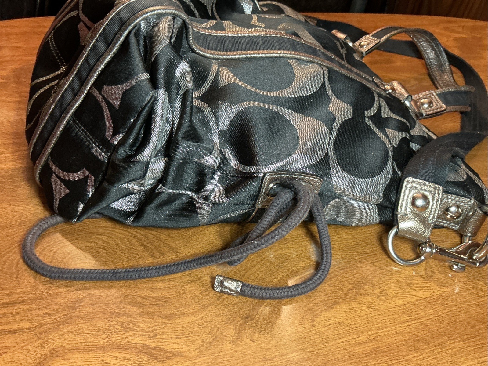 COACH POPPY BLACK & SILVER METALLIC LUREX TOTE- F14434