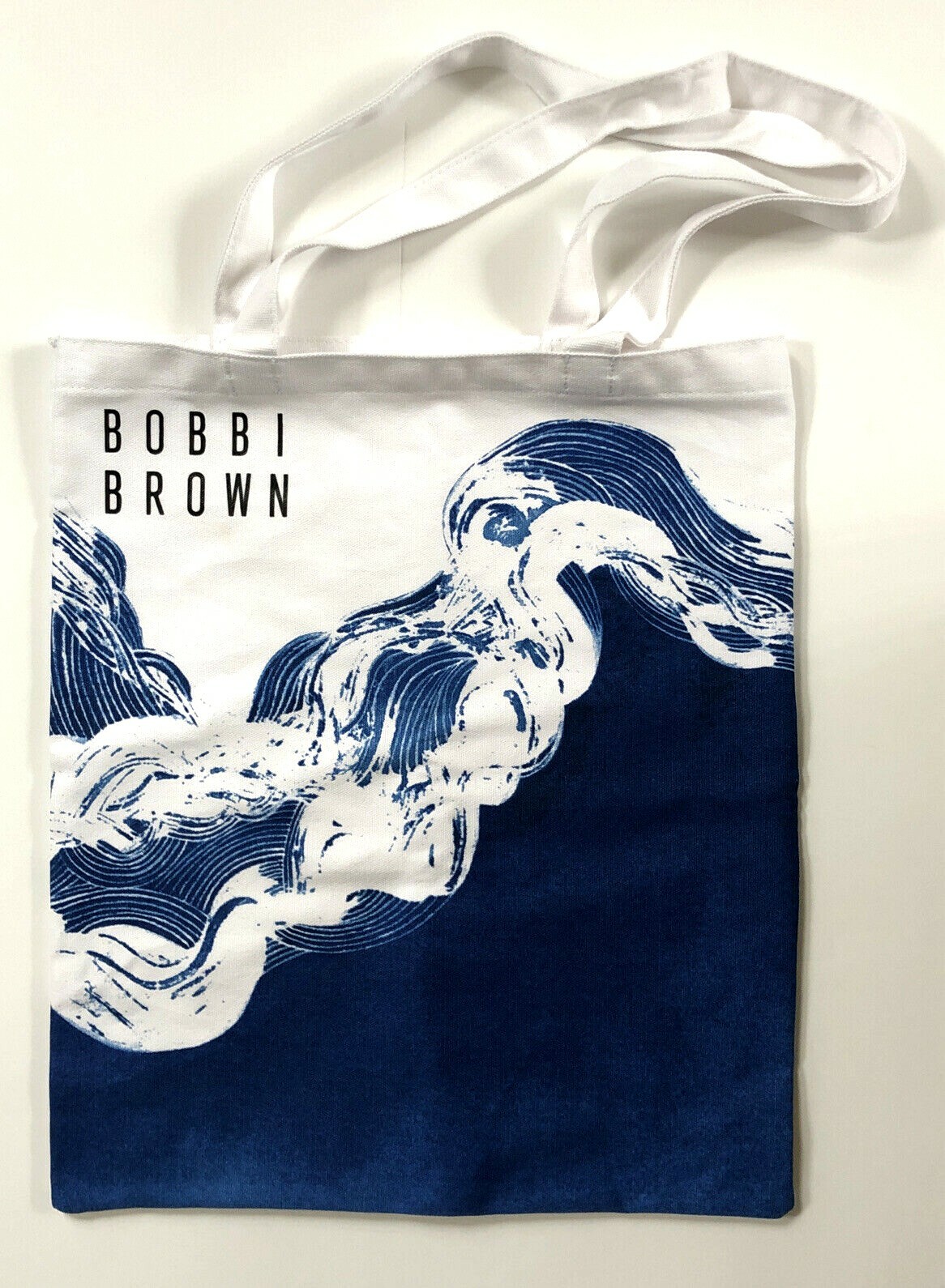 Bobbi Brown Beach Blue White Tote Bag Cotton Canvas Beach Gym 13.5 x 16