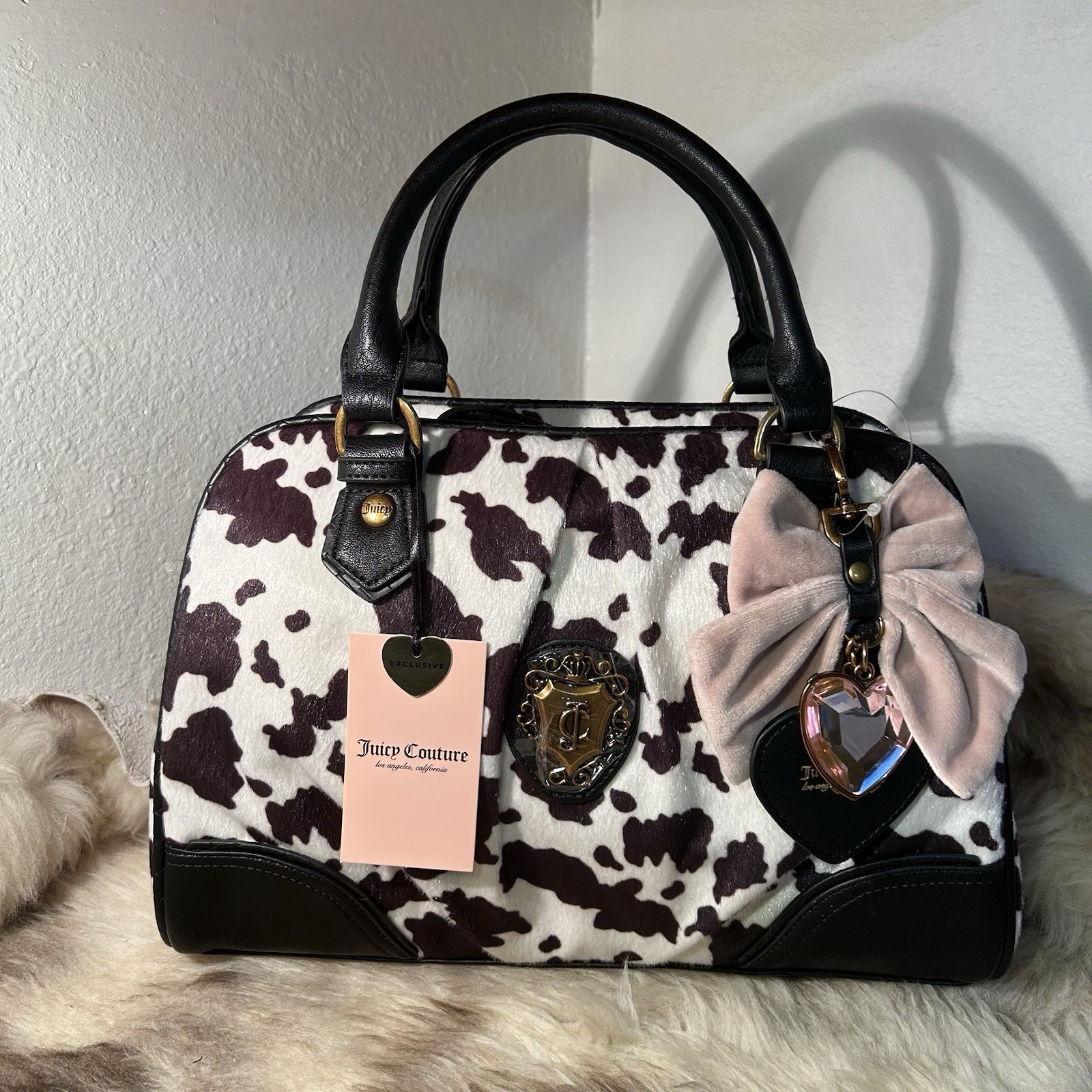 NWT Juicy Couture Romance Cow Satchel / Crossbody – Liquorice Black & White