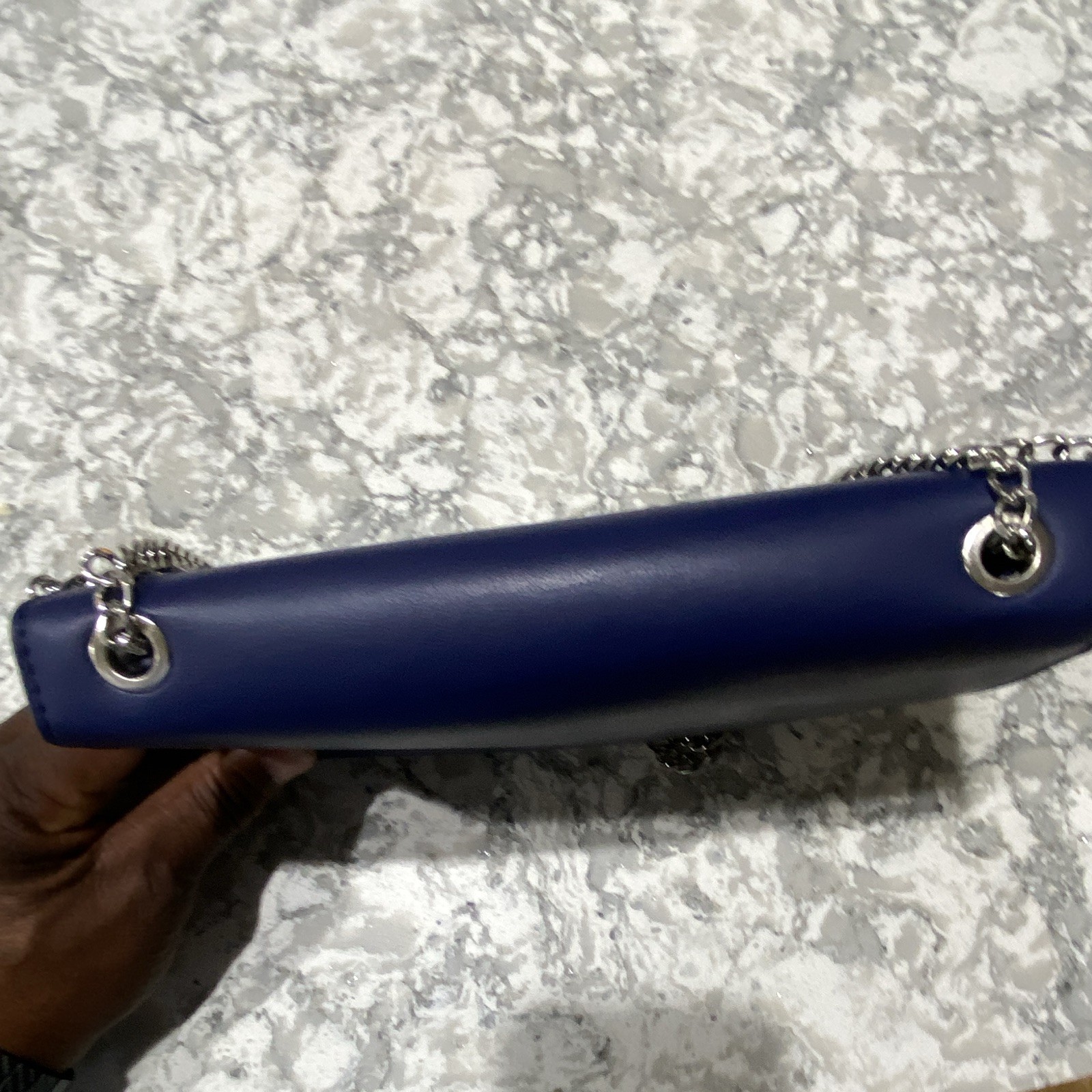 Women’s Blue Flap Shoulder Bag Magnetic Closure Detachable Silver Chain Tassel