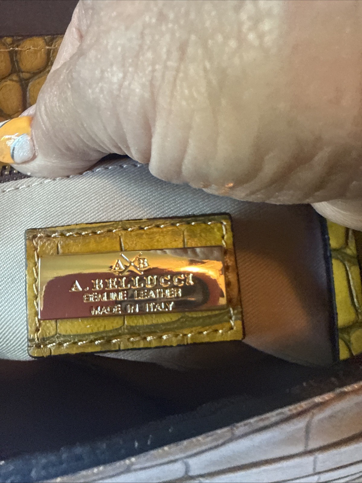 A. Bellucci yellow Italian Leather Handbag with Croc Embossed Tote