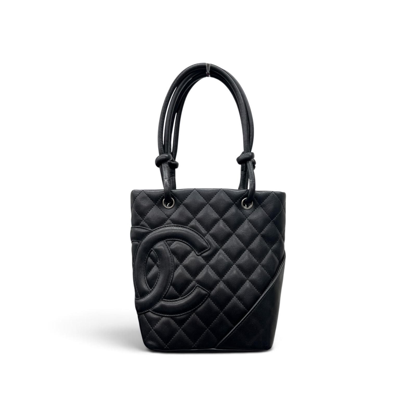 CHANEL A25166 Cambon Line Small Tote Bag black lambskin Second Hand AB-rank