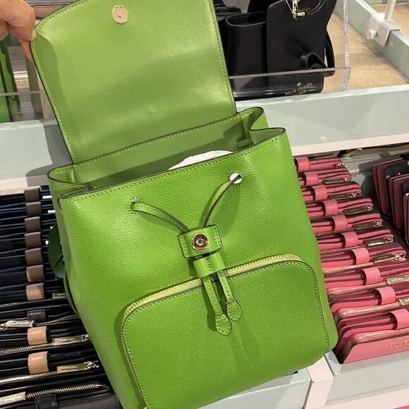 Kate Spade Kristi Medium Flap Backpack Turtle Green Leather KA695 NWT $379 MSRP
