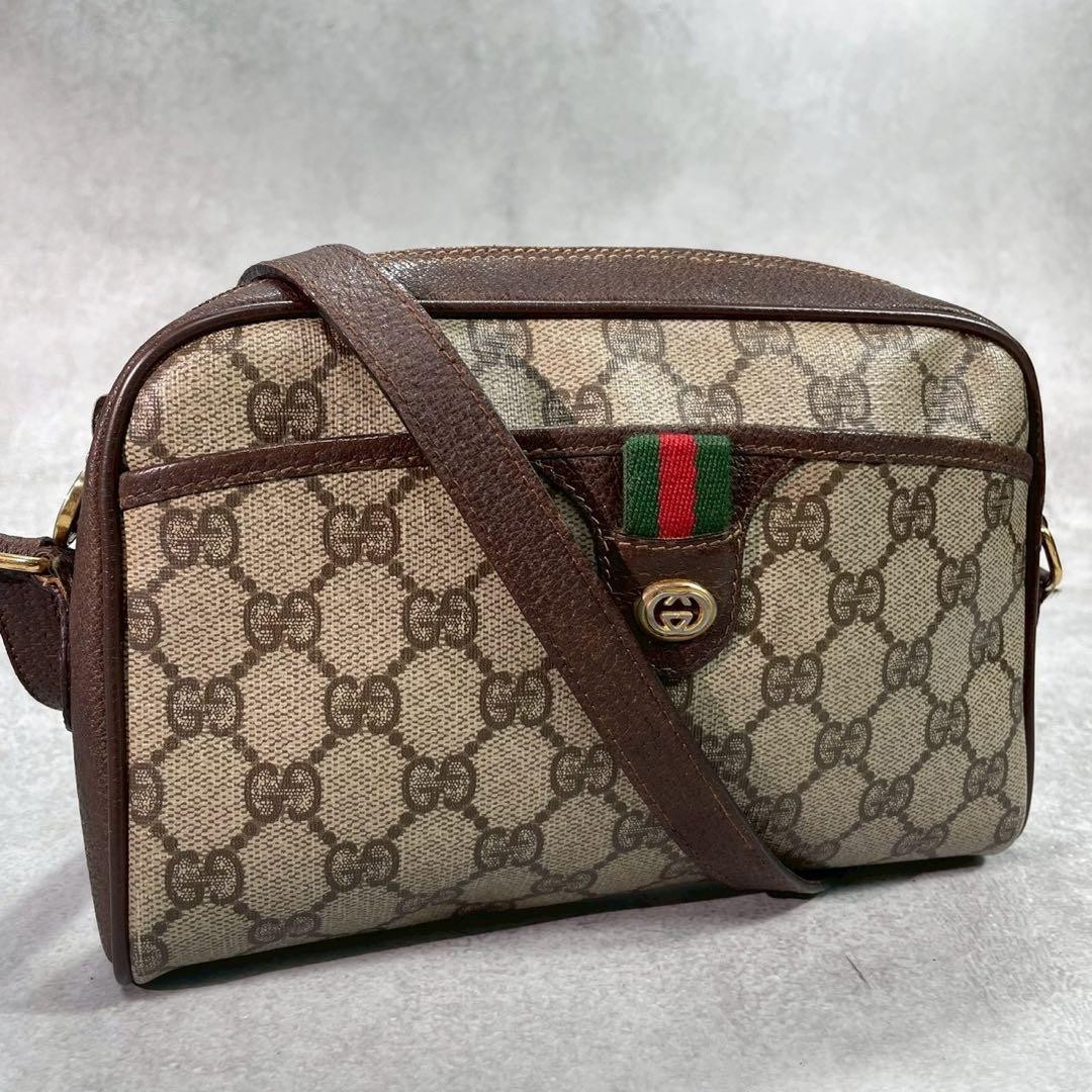 Excellent Condition GUCCI GG Sherry Line Shoulder Bag Brown Leather Hardware