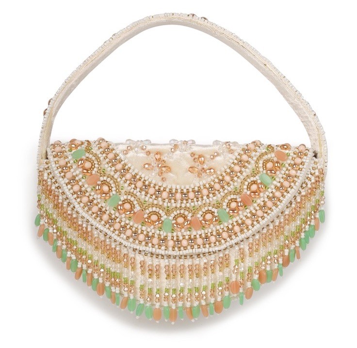 White Velvet Pearl Beaded Bridal Clutch | Luxury Embroidered Handbag