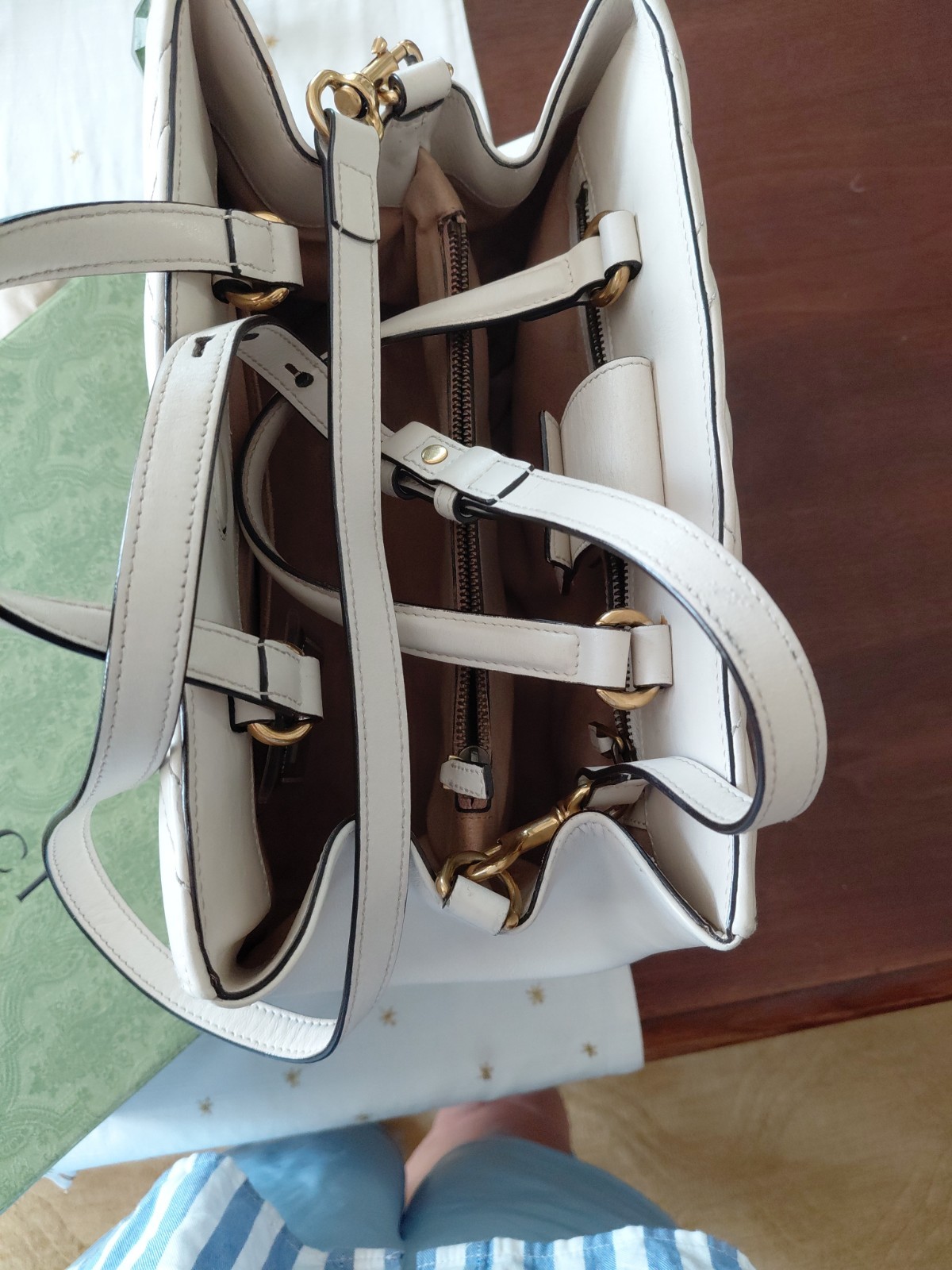 Gucci GG Marmont Matelasse Tote Medium White Leather Ivory Box Bag