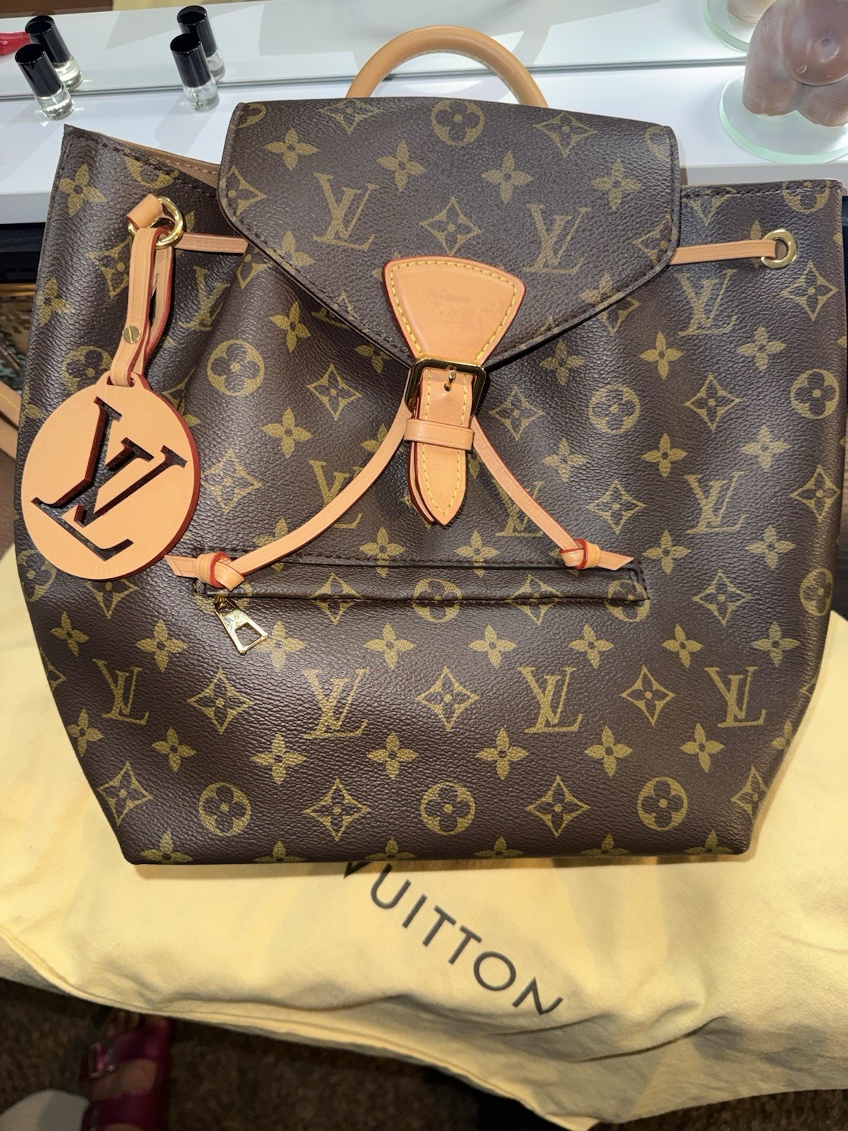Louis Vuitton Montsouris PM Monogram Brown Backpack Drawstring Buckle Small