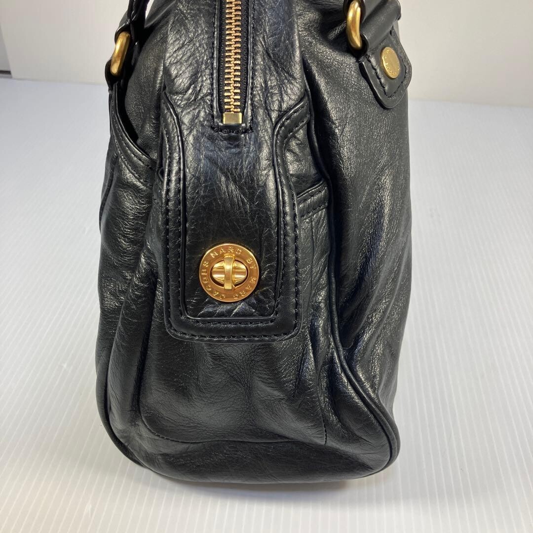 Marc by Marc Jacobs Black Leather Tote Bag Gold Turn Lock Zip Vintage Women