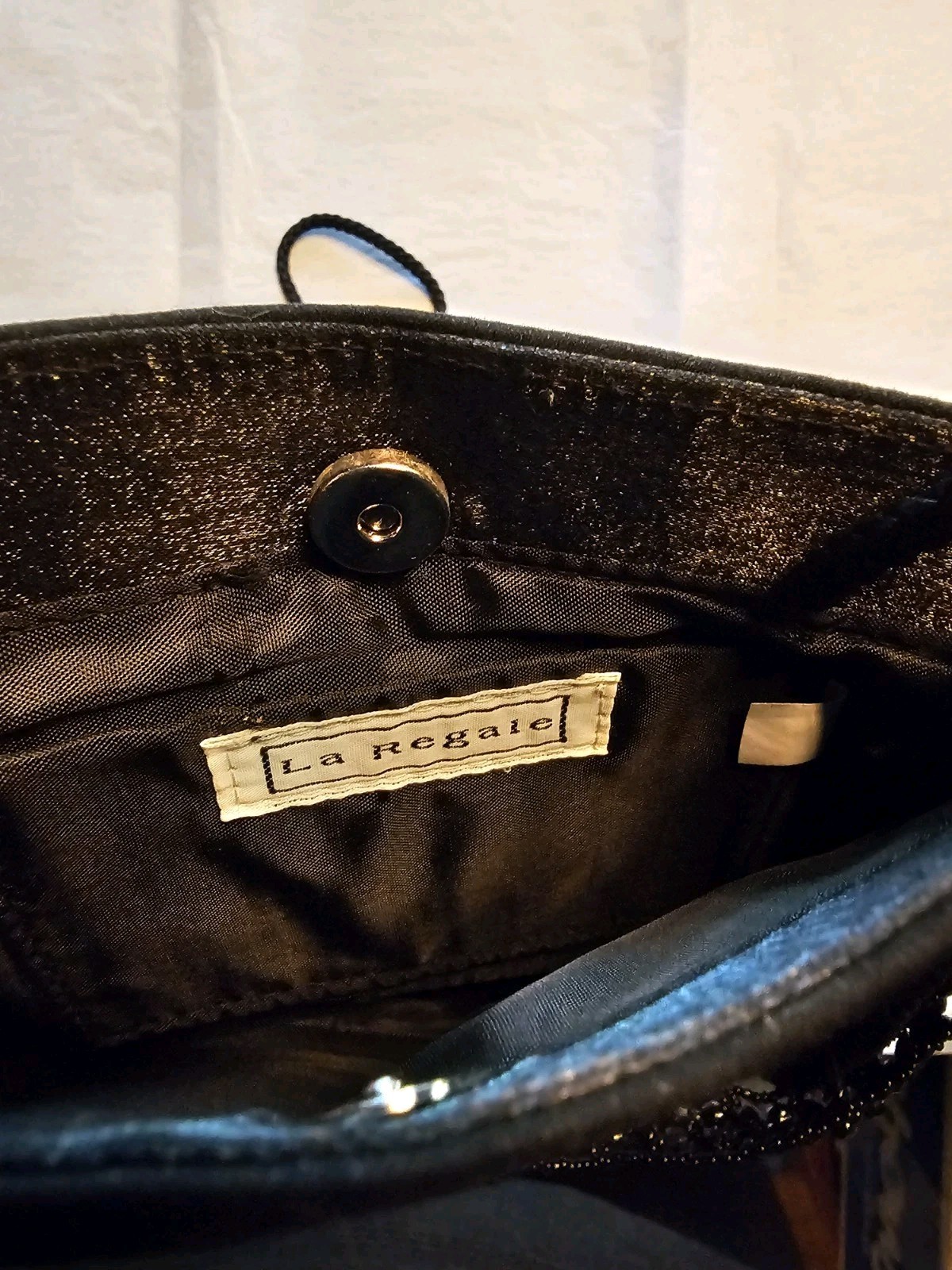 La Regale Black Evening Satin Sheen Bag With Beaded Strap and Long Strap