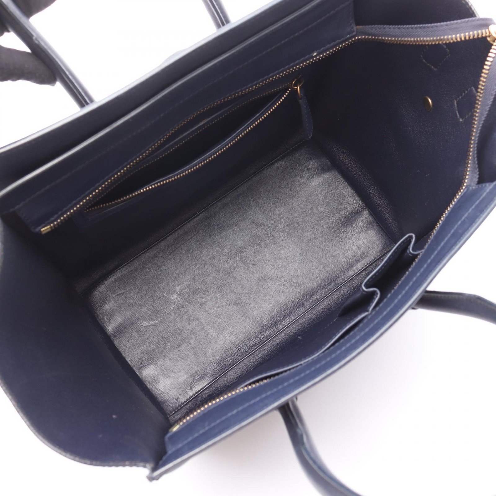 CELINE Luggage mini shopper Handbag 165213 leather Navy Used Women