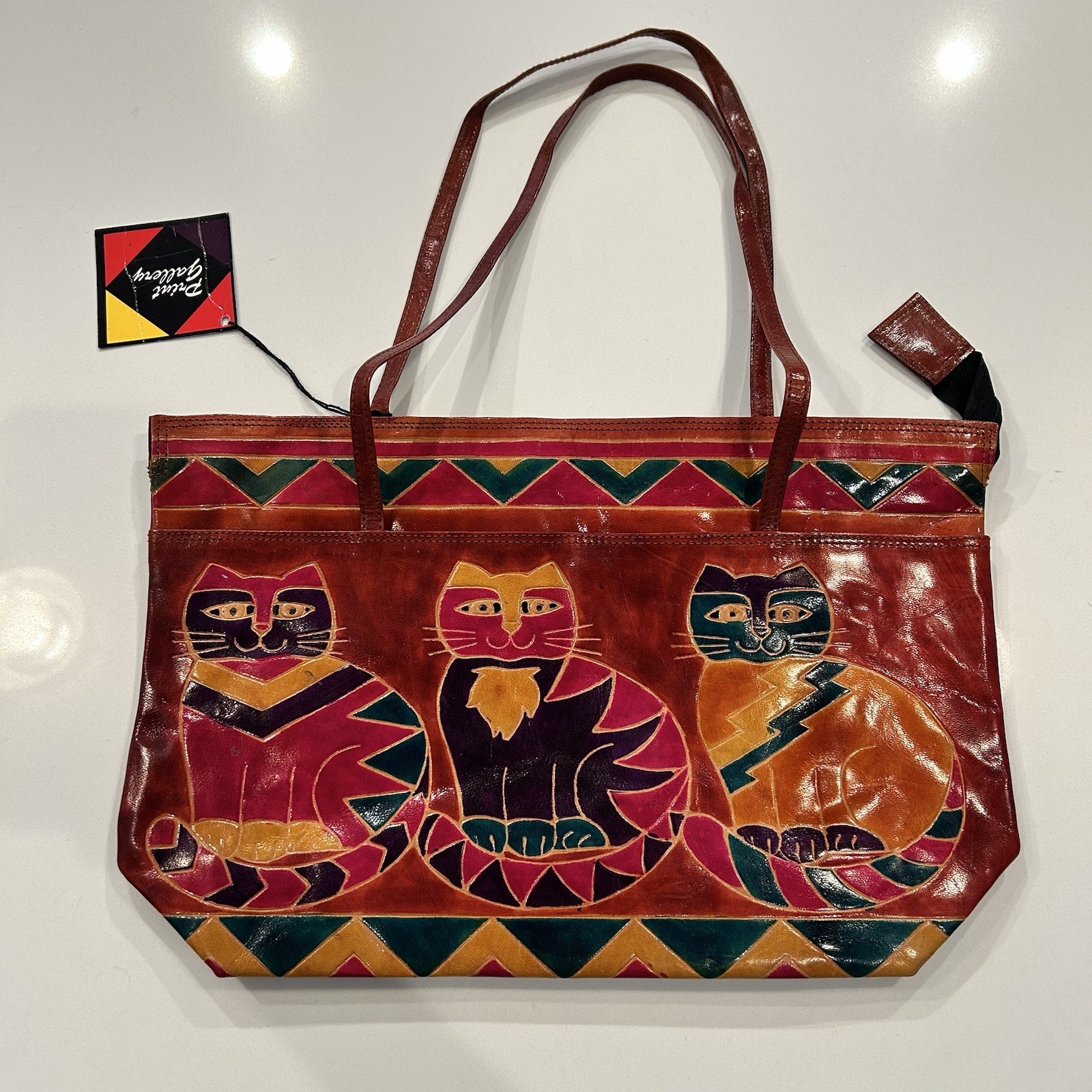NWT VINTAGE 1996 EMILY ANN OF BOCA RATON LEATHER CAT HANDBAG SHOULDER TOTE PURSE