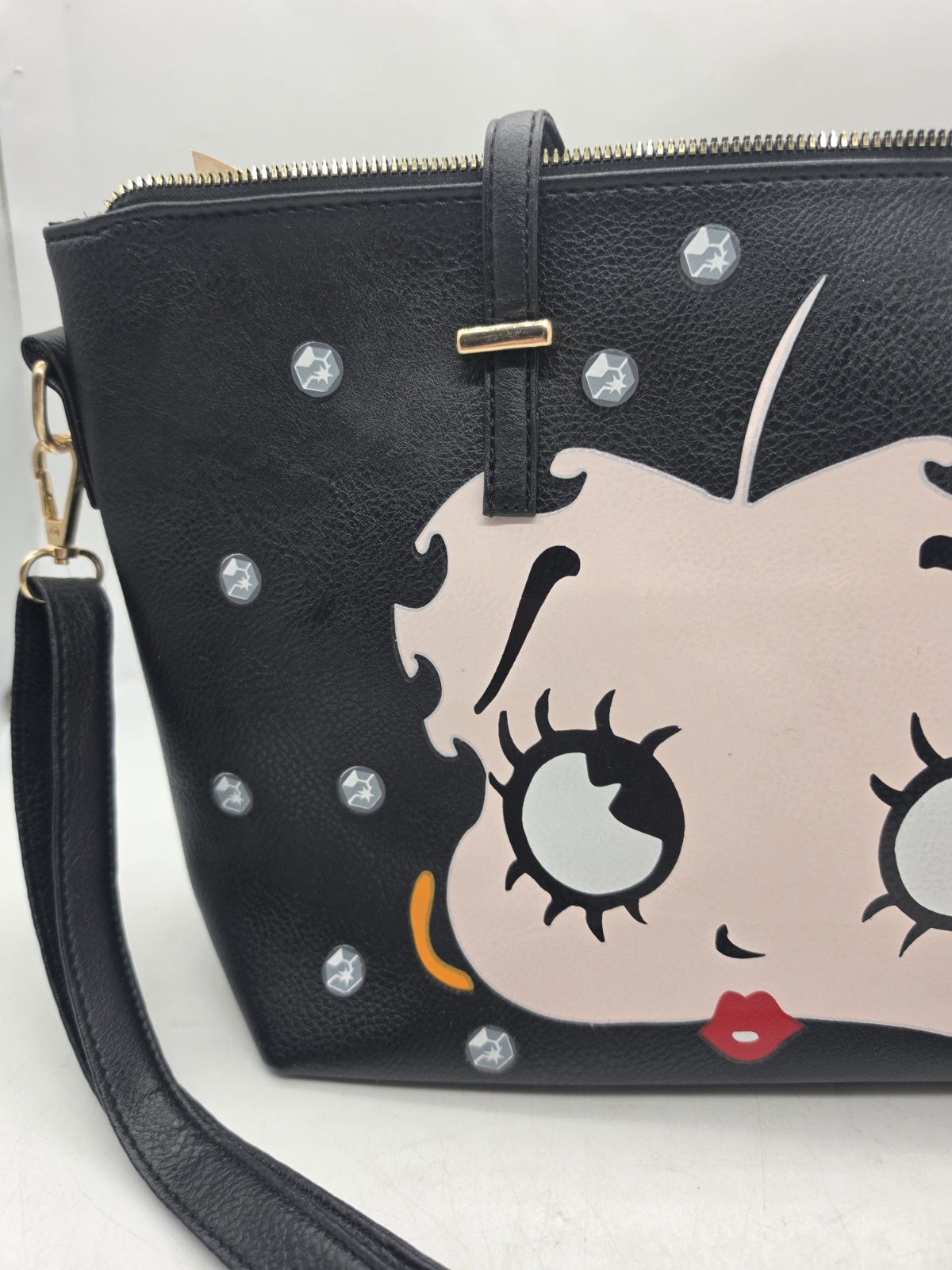 Y2K Betty Boop Face Cartoon Graphic Black Handbag Black Tote Shoulder Bag