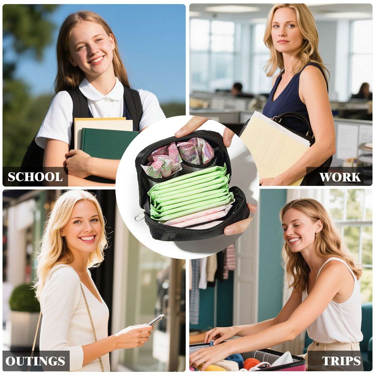 Women Sanitary Storage Bag Pad Purse Pouch Towels Napkins Credit Card Holders
