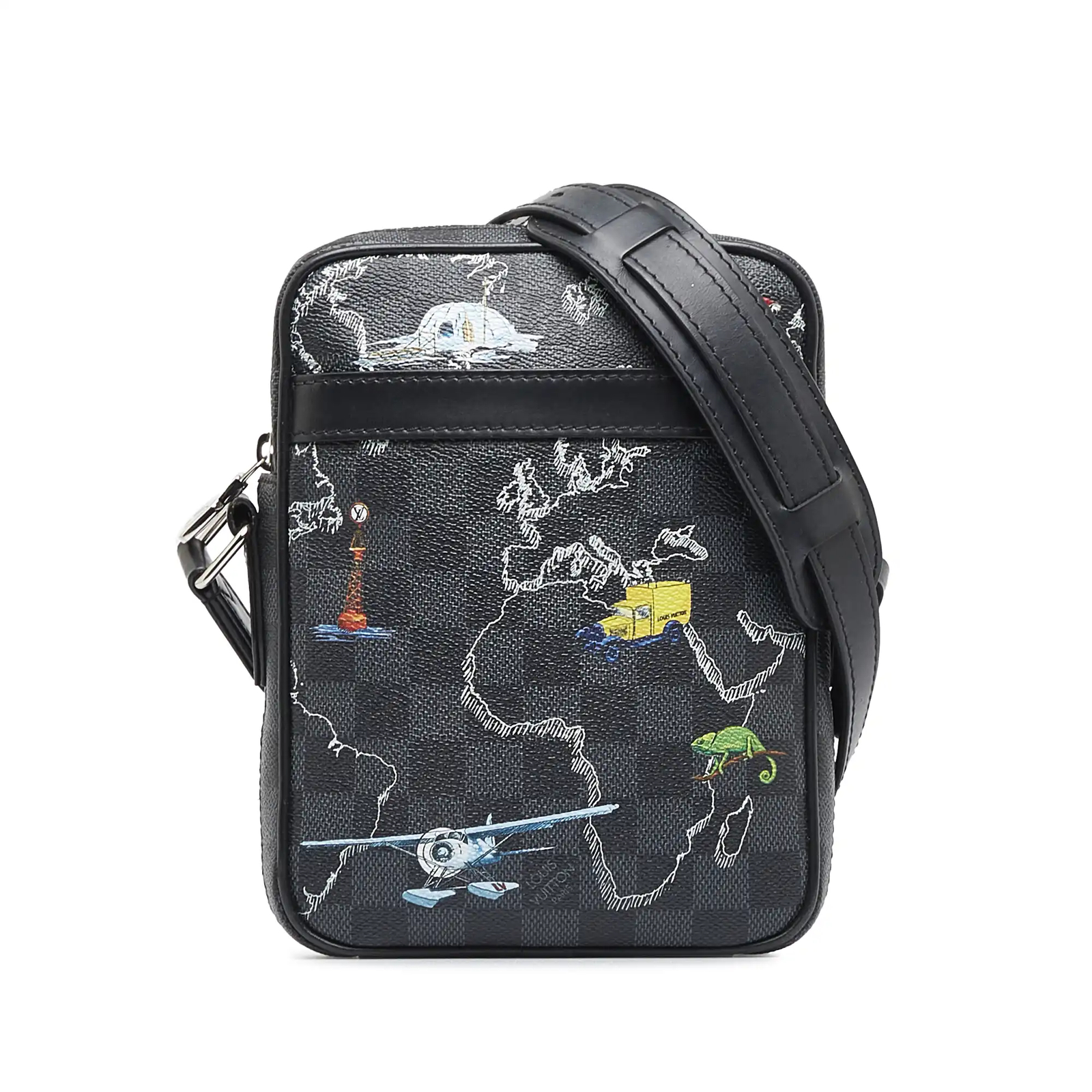 Louis Vuitton LV Damier Graphite Renaissance Map Danube Slim PM Crossbody Bag