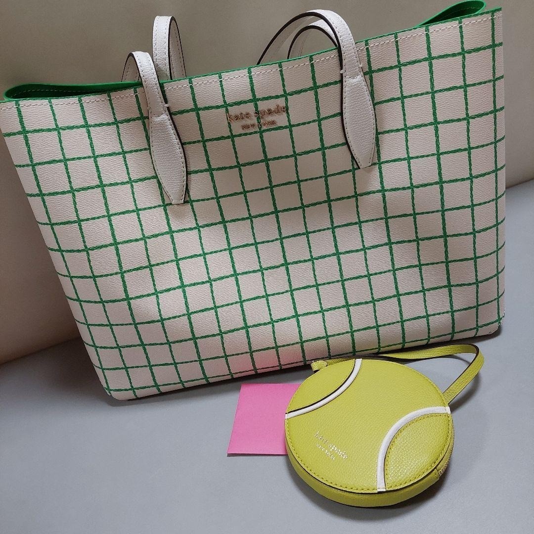 Kate Spade All-Day Tennis Check Large Tote Bag Handbag White Green Used