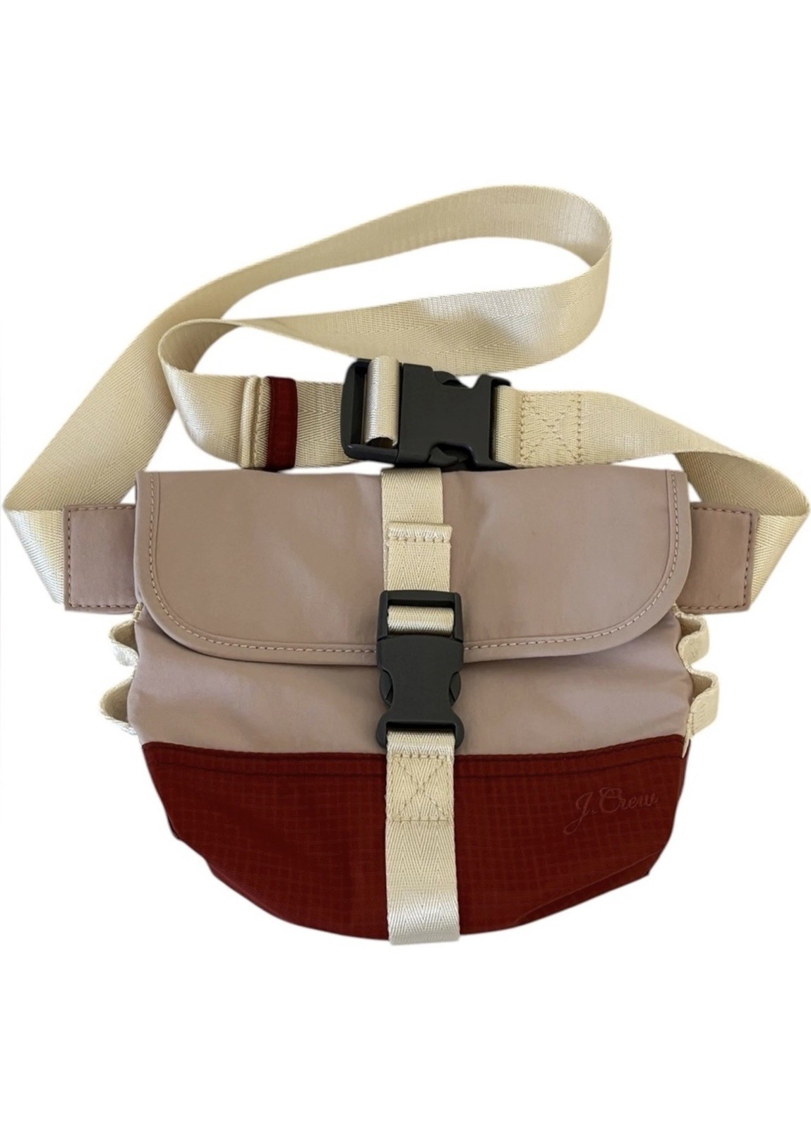 J. Crew Montauk Belt Bag in Recycled Nylon in Pink Burgundy Cream Crossbody