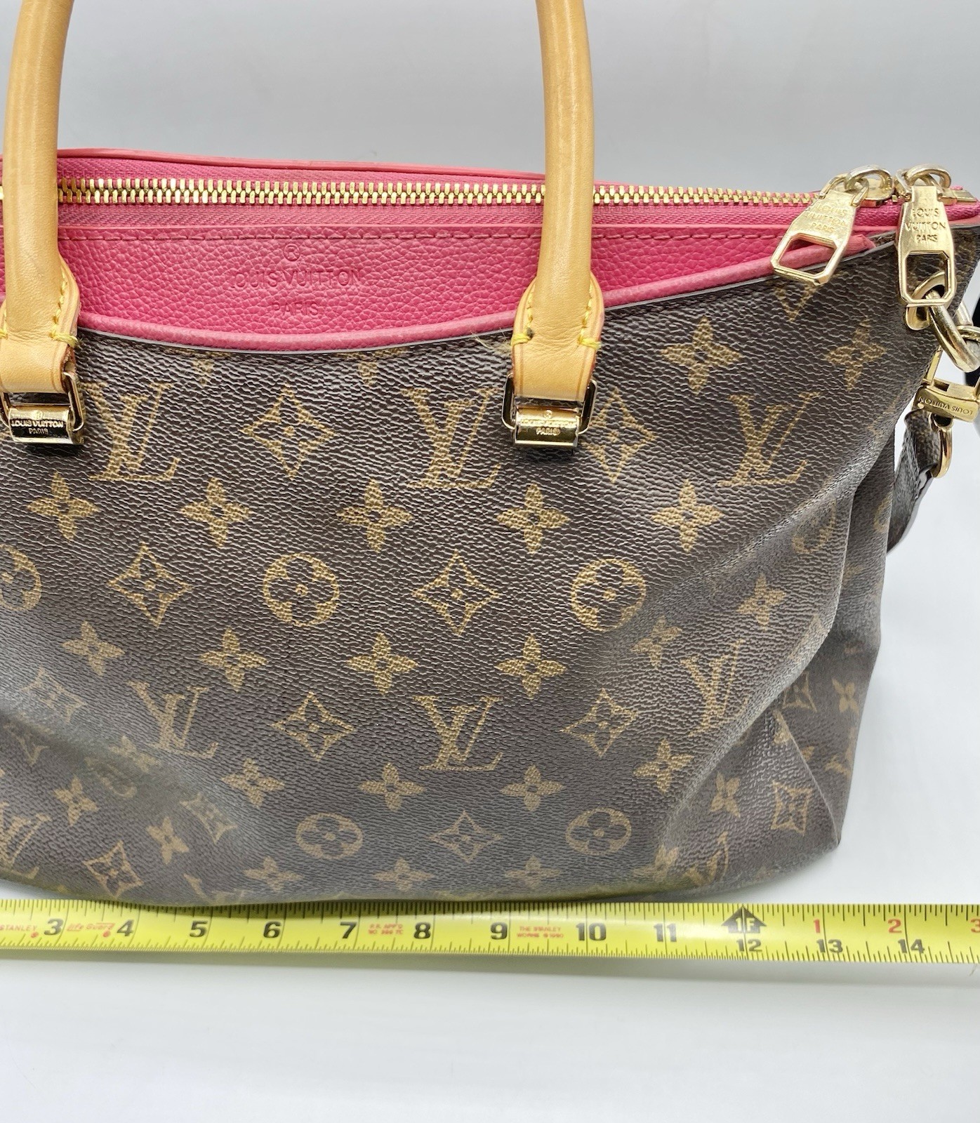 Louis Vuitton Monogram Pallas Satchel Top Handle Zip Detachable Strap Gold Purse